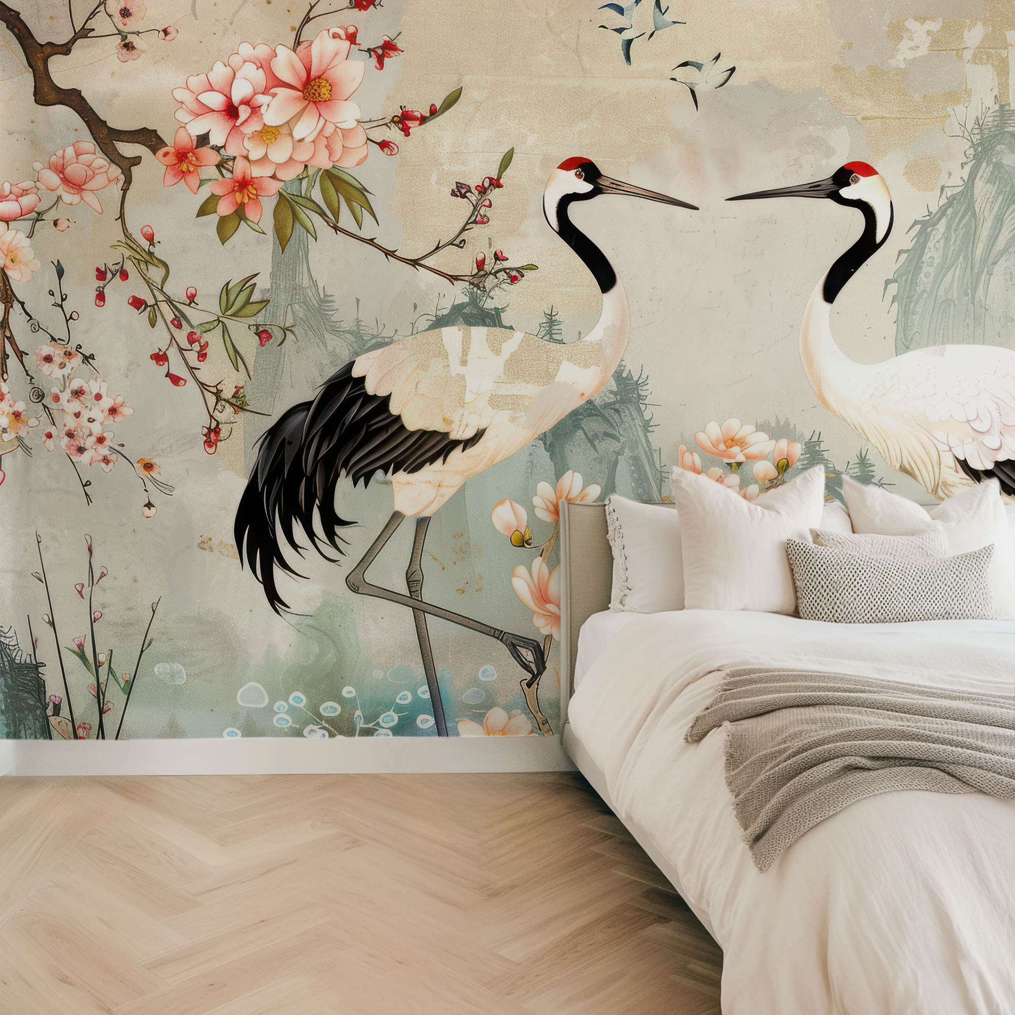 Asian Crane Bird Mural