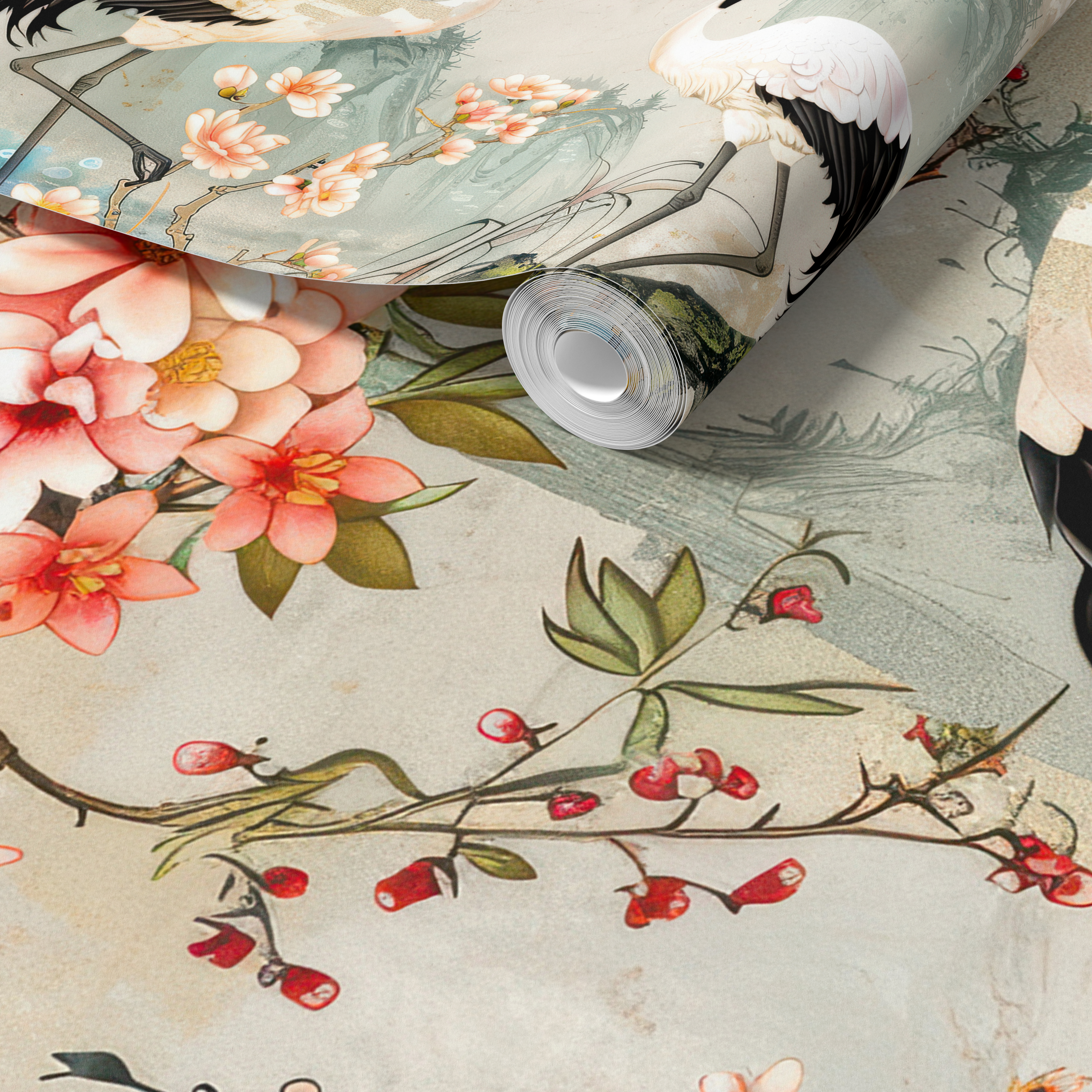 Asian Crane Bird Mural