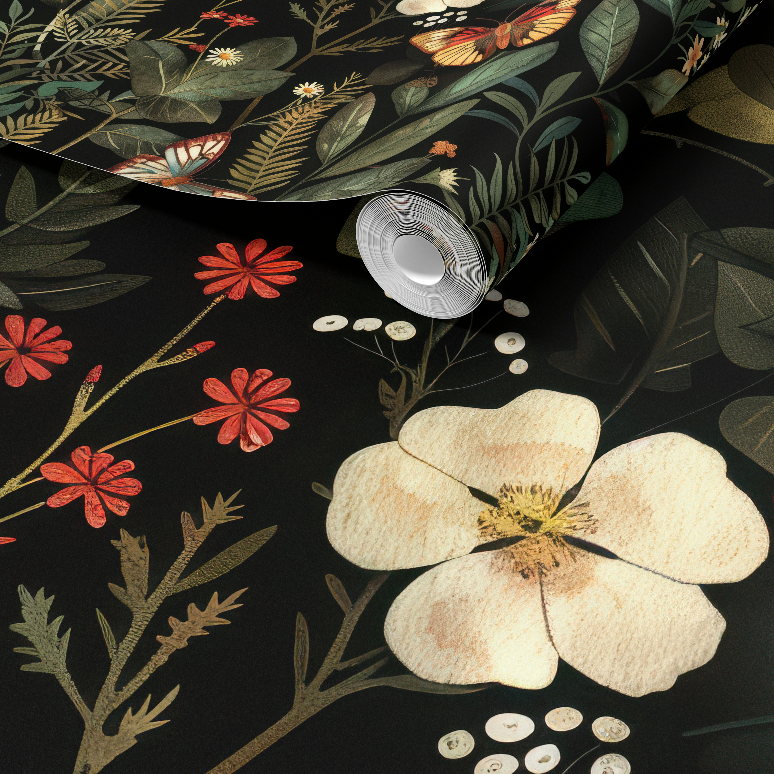 Dark Botanical Butterfly Wallpaper