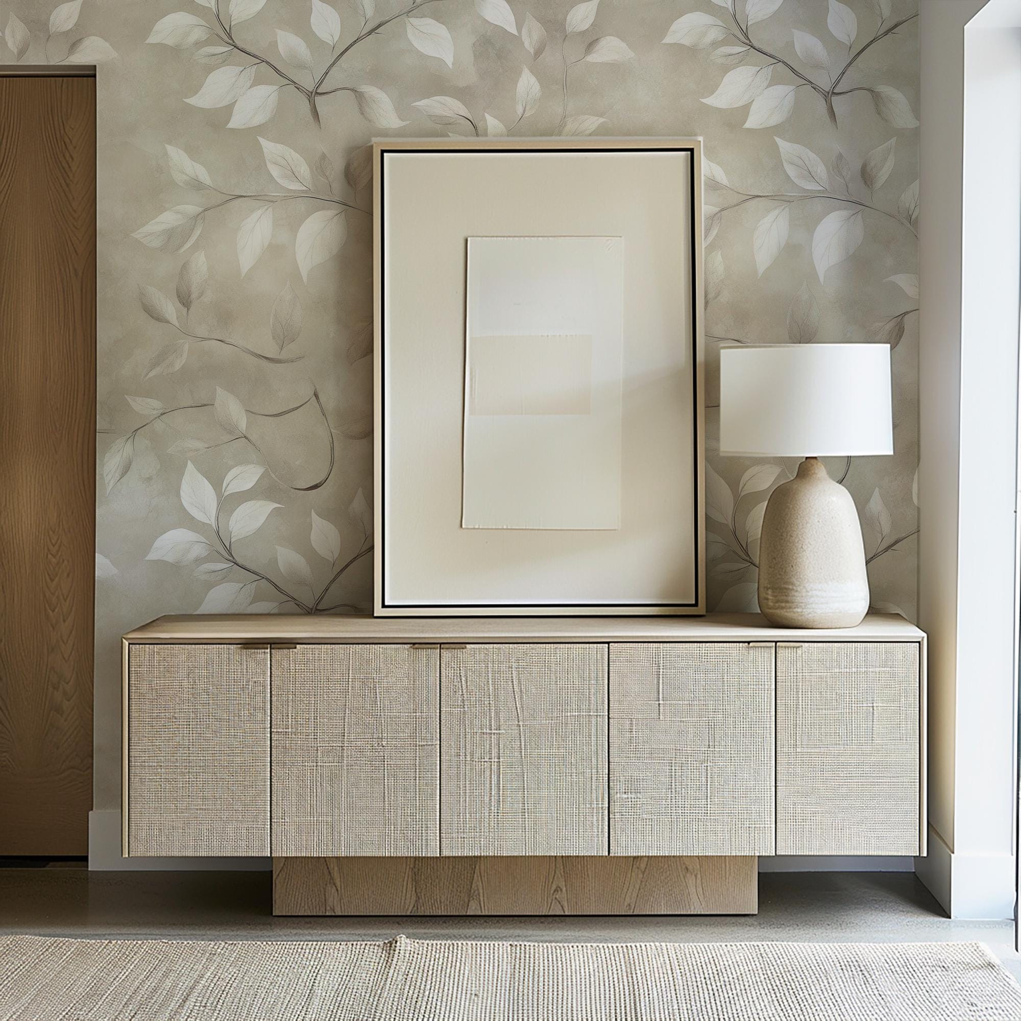 Modern Floral Beige Leaf Wallpaper