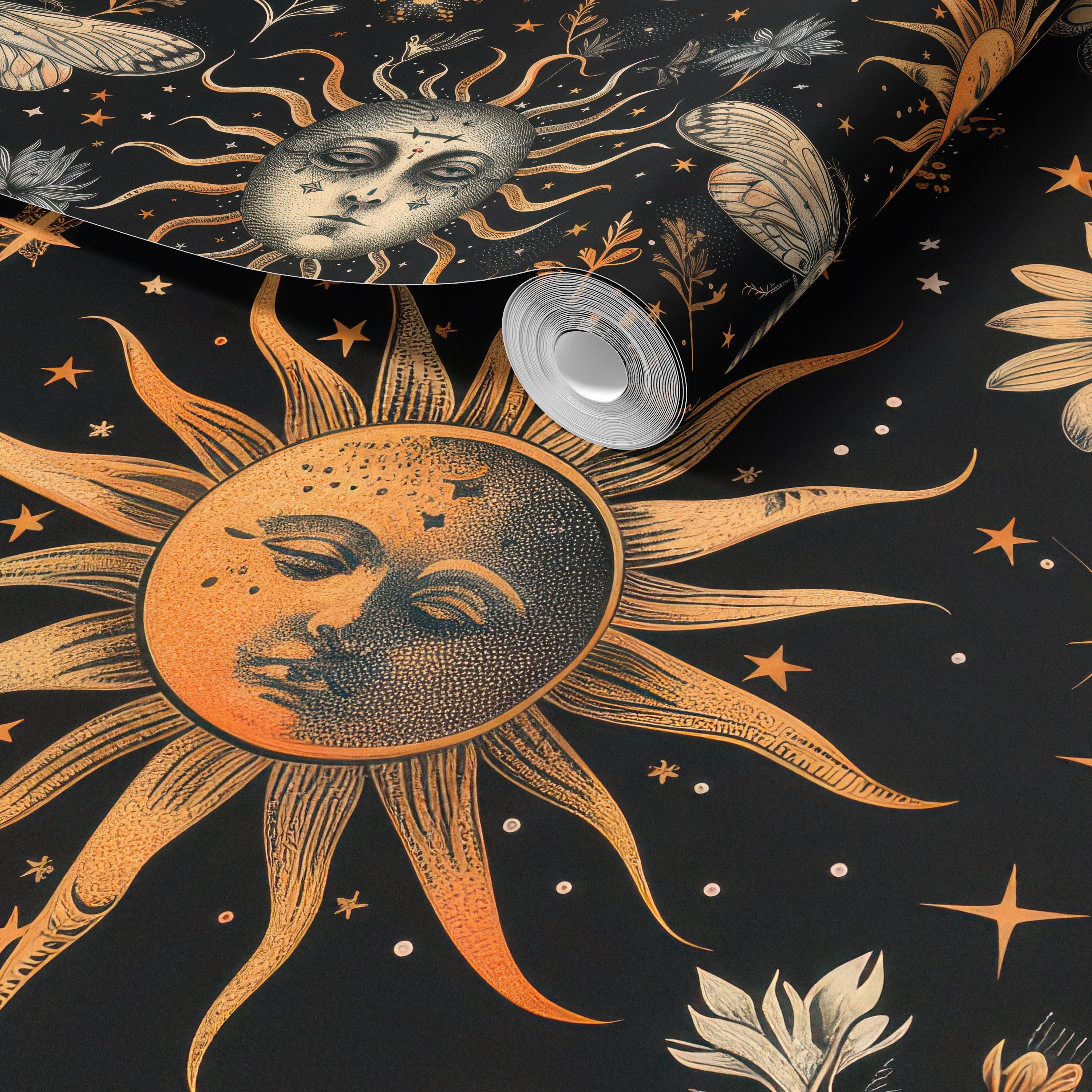 Celestial Sun and Moon Gothic Wallpaper