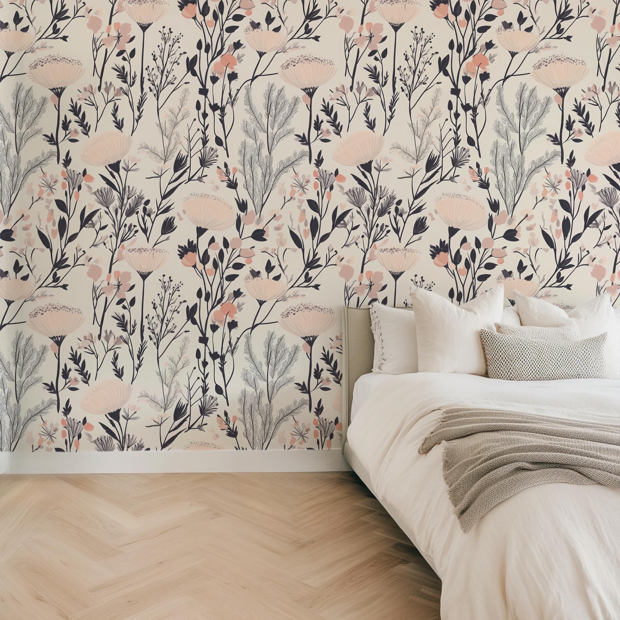 Elegant Blush Floral Botanical Wallpaper