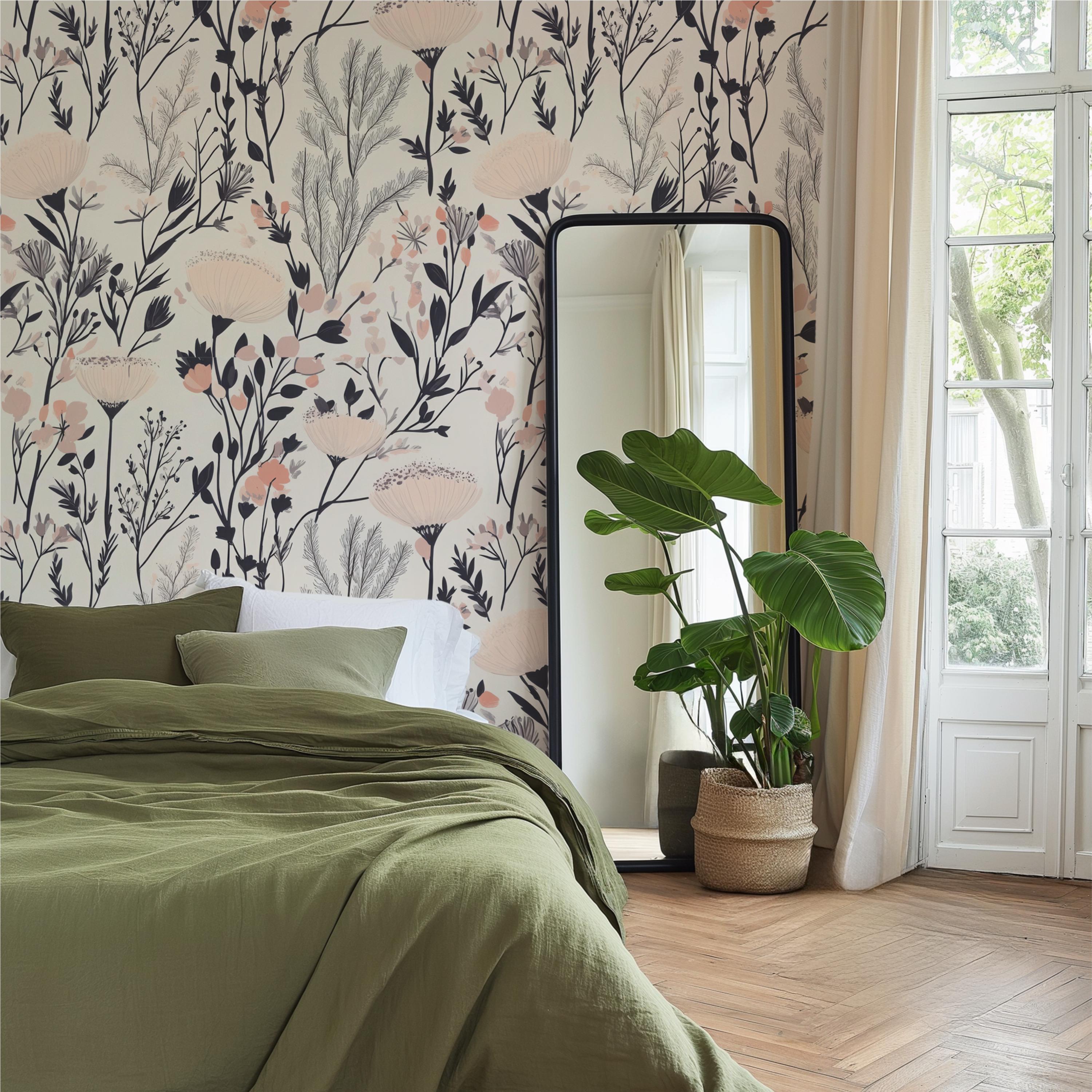 Elegant Blush Floral Botanical Wallpaper