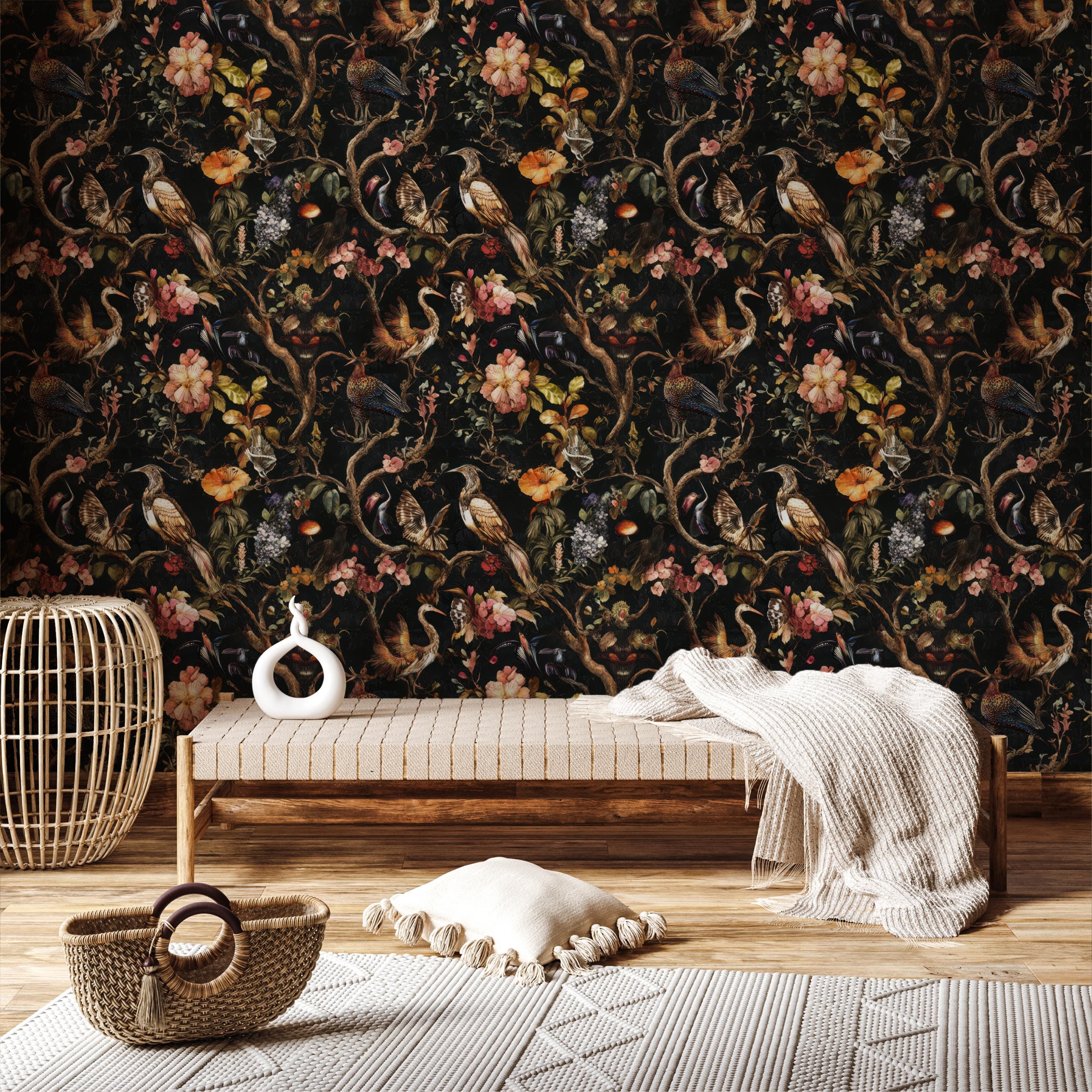 Dark Nature-Inspired Bird Elegant Wallpaper