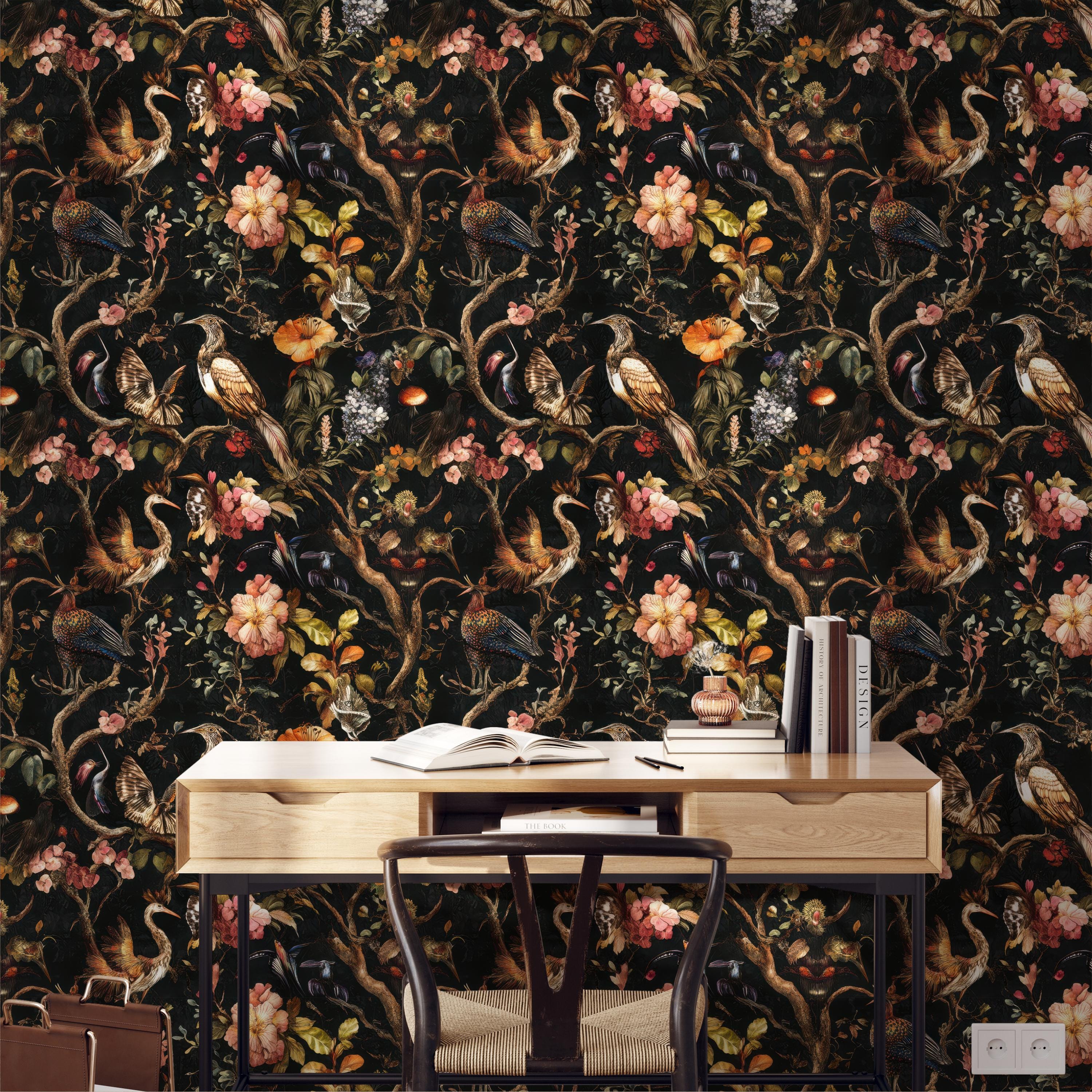 Dark Nature-Inspired Bird Elegant Wallpaper