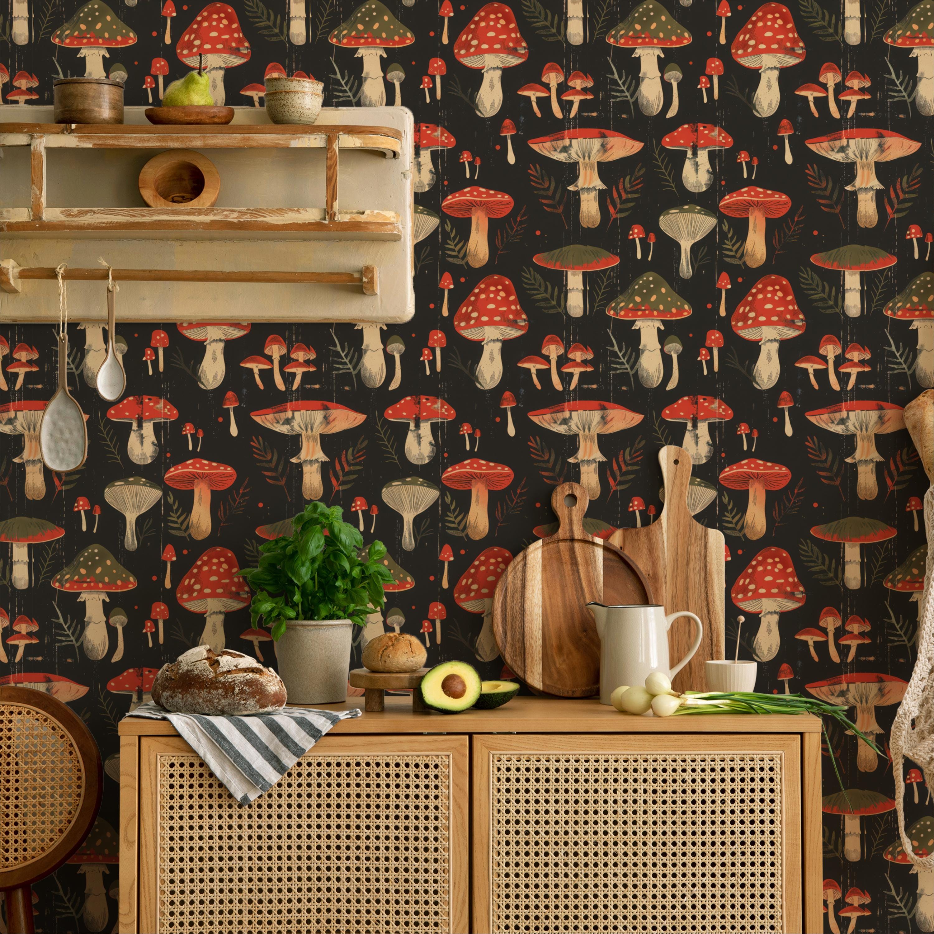 Dark Forest Cottagecore Mushroom Wallpaper