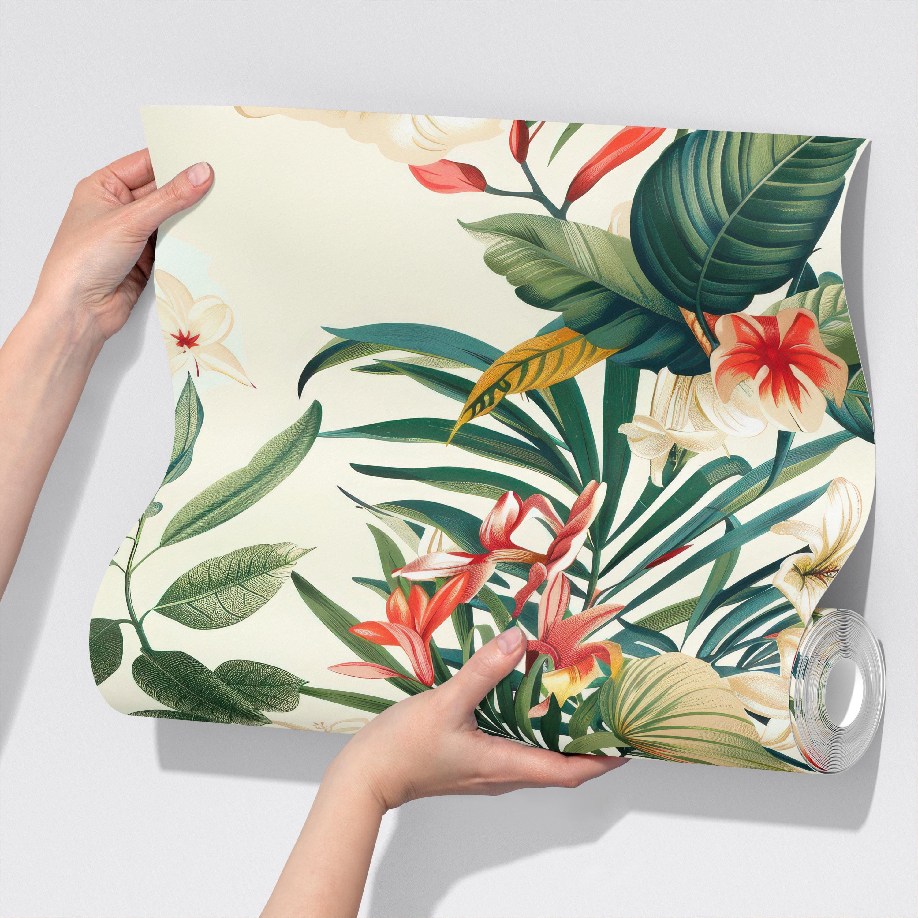 Exotic Tropical Vibrant Flower & Leaf Wallpaper