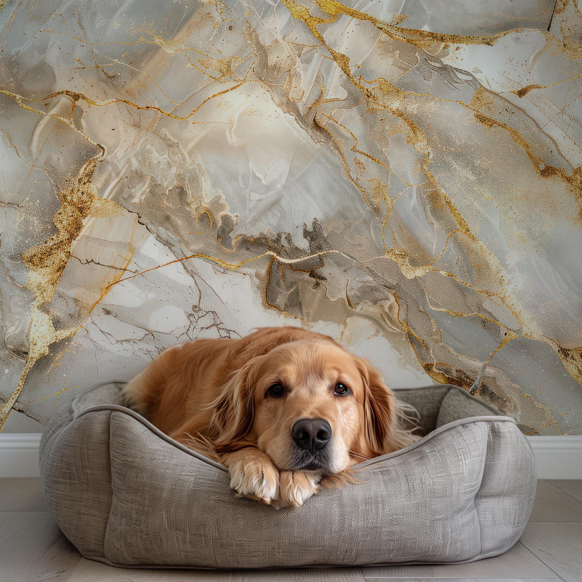 Luxury Marble Effect Wallpaper with Gold Veins