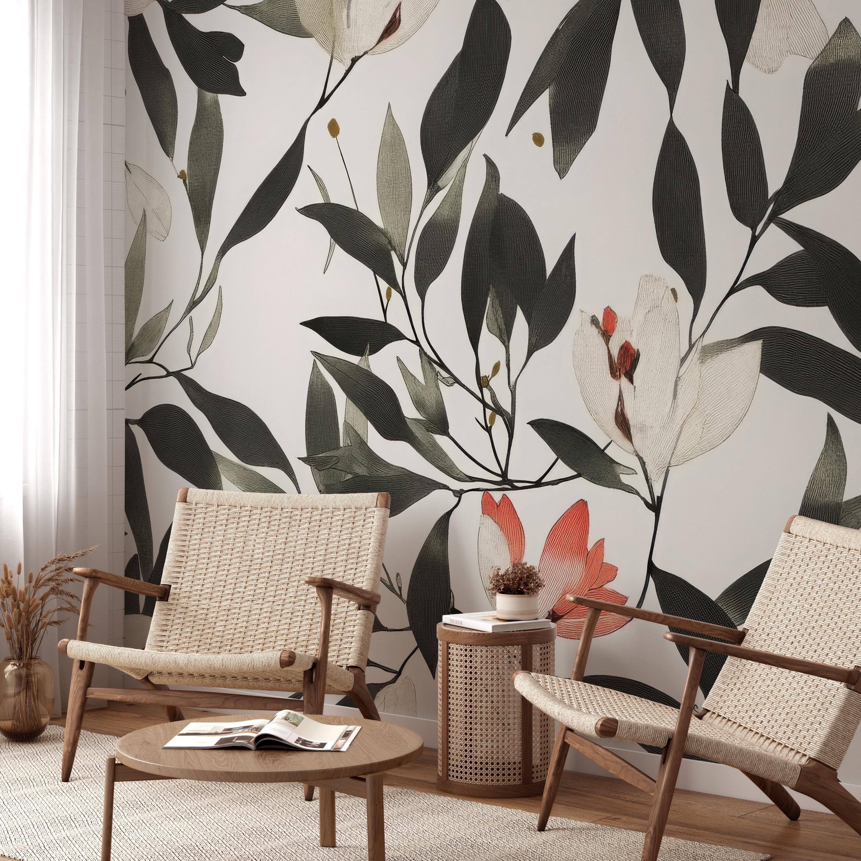 Modern Magnolia Wallpaper with Bold Oversized Leaves