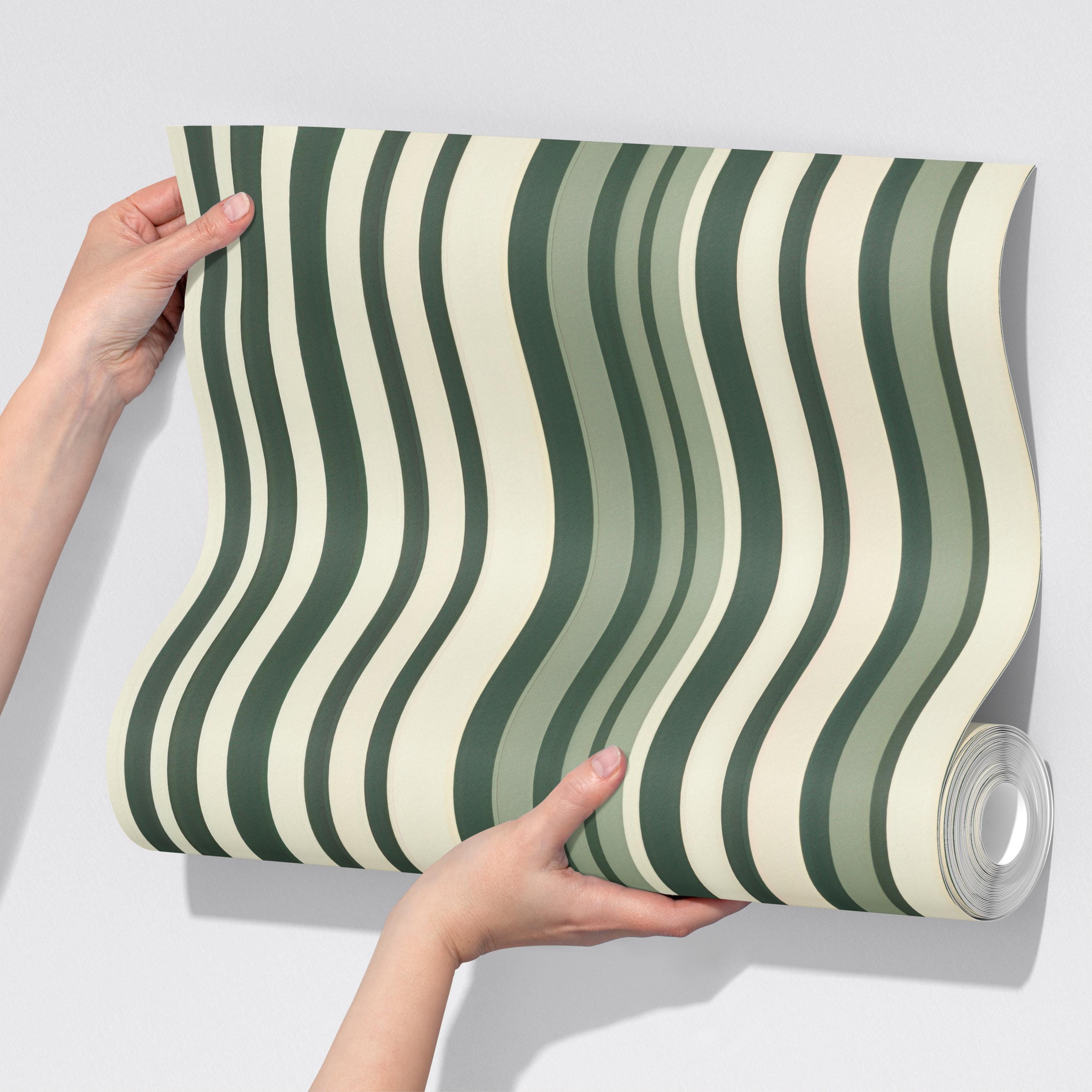 Modern Green Beige Striped Wallpaper