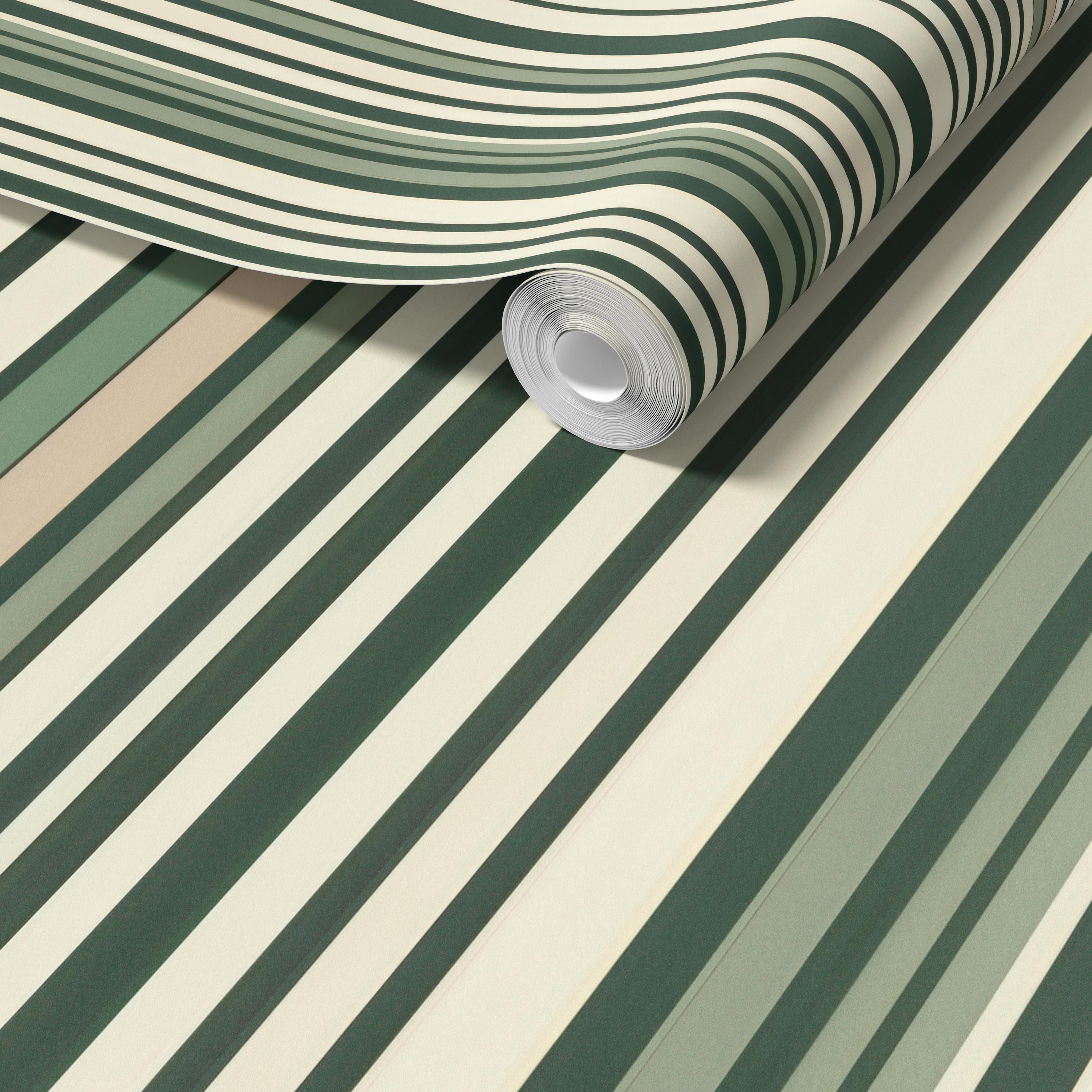 Modern Green Beige Striped Wallpaper