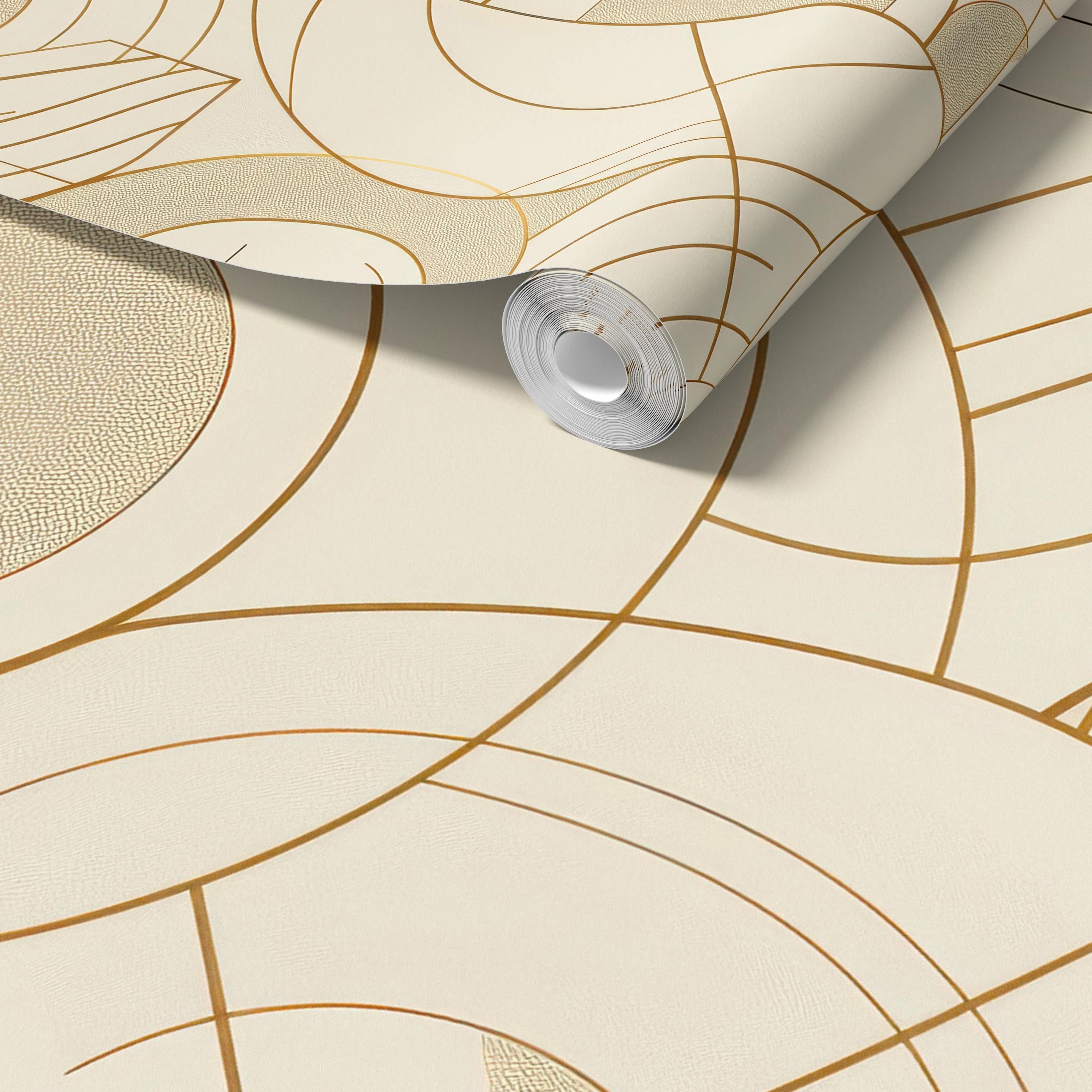 Beige and Gold Line Art Wallpaper