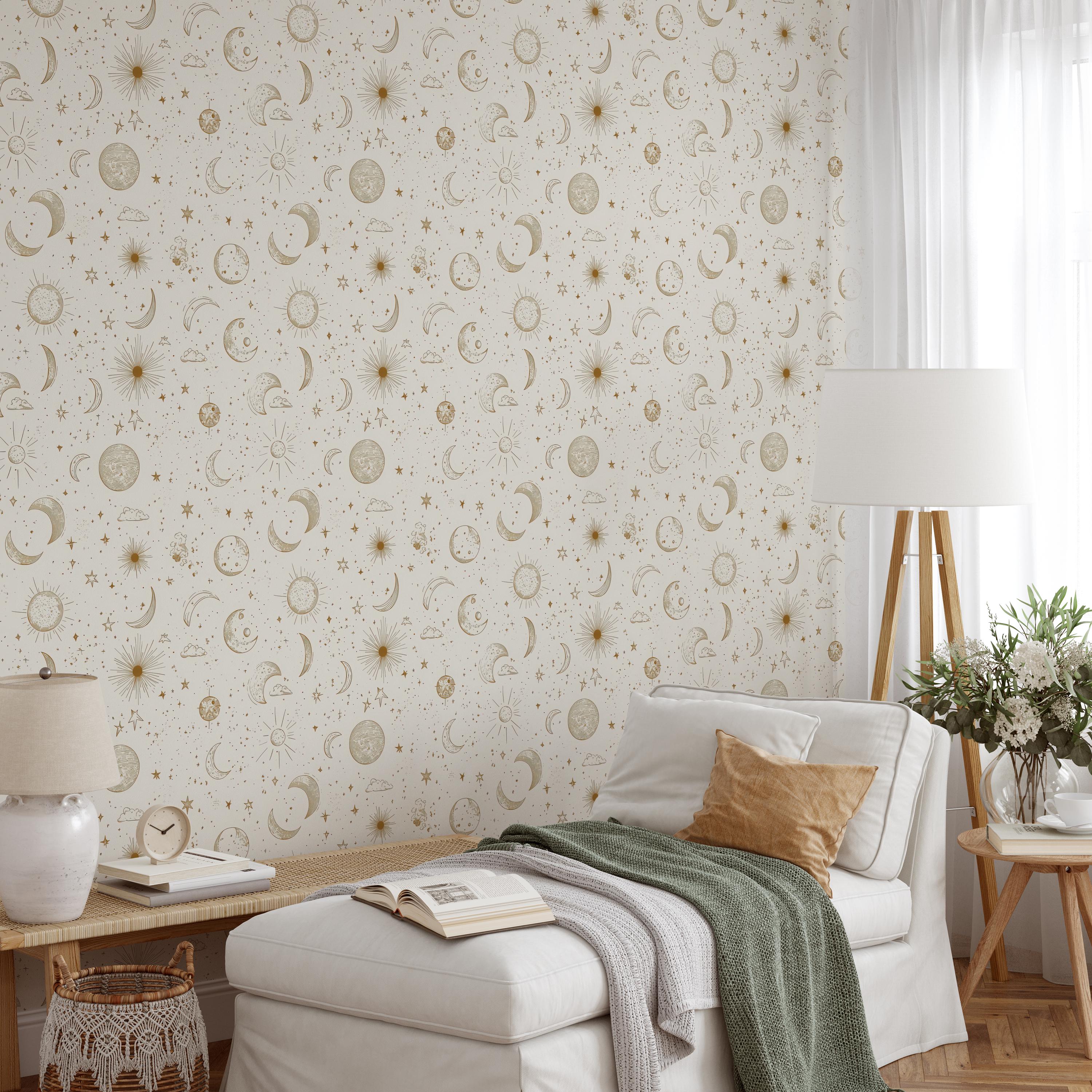 Celestial Sun Moon Stars Wallpaper