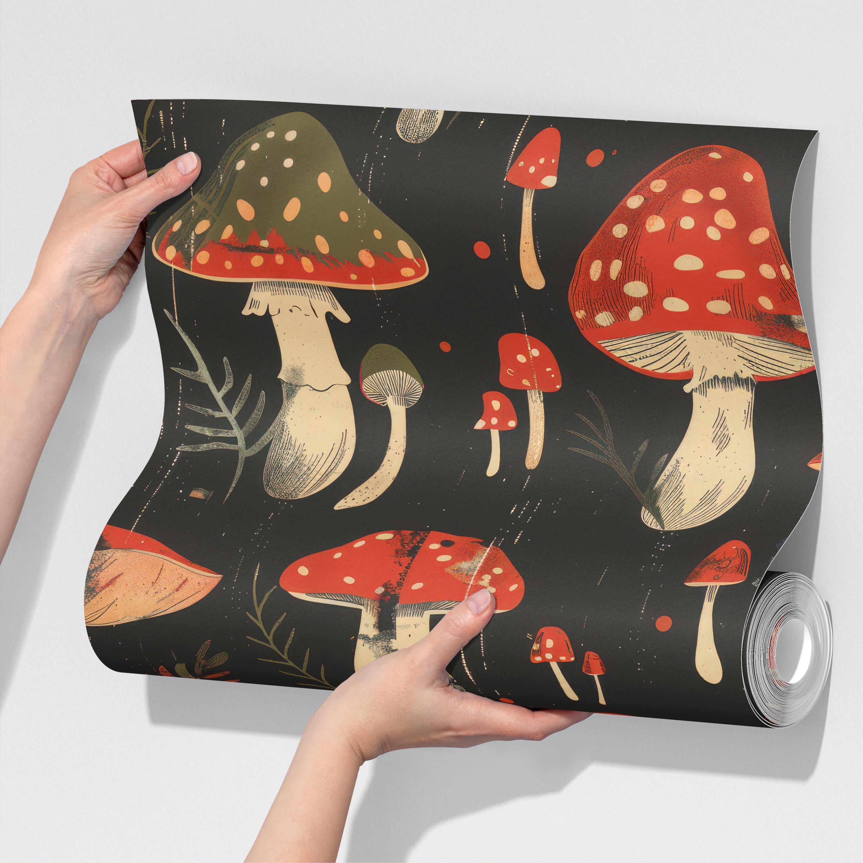 Dark Forest Cottagecore Mushroom Wallpaper