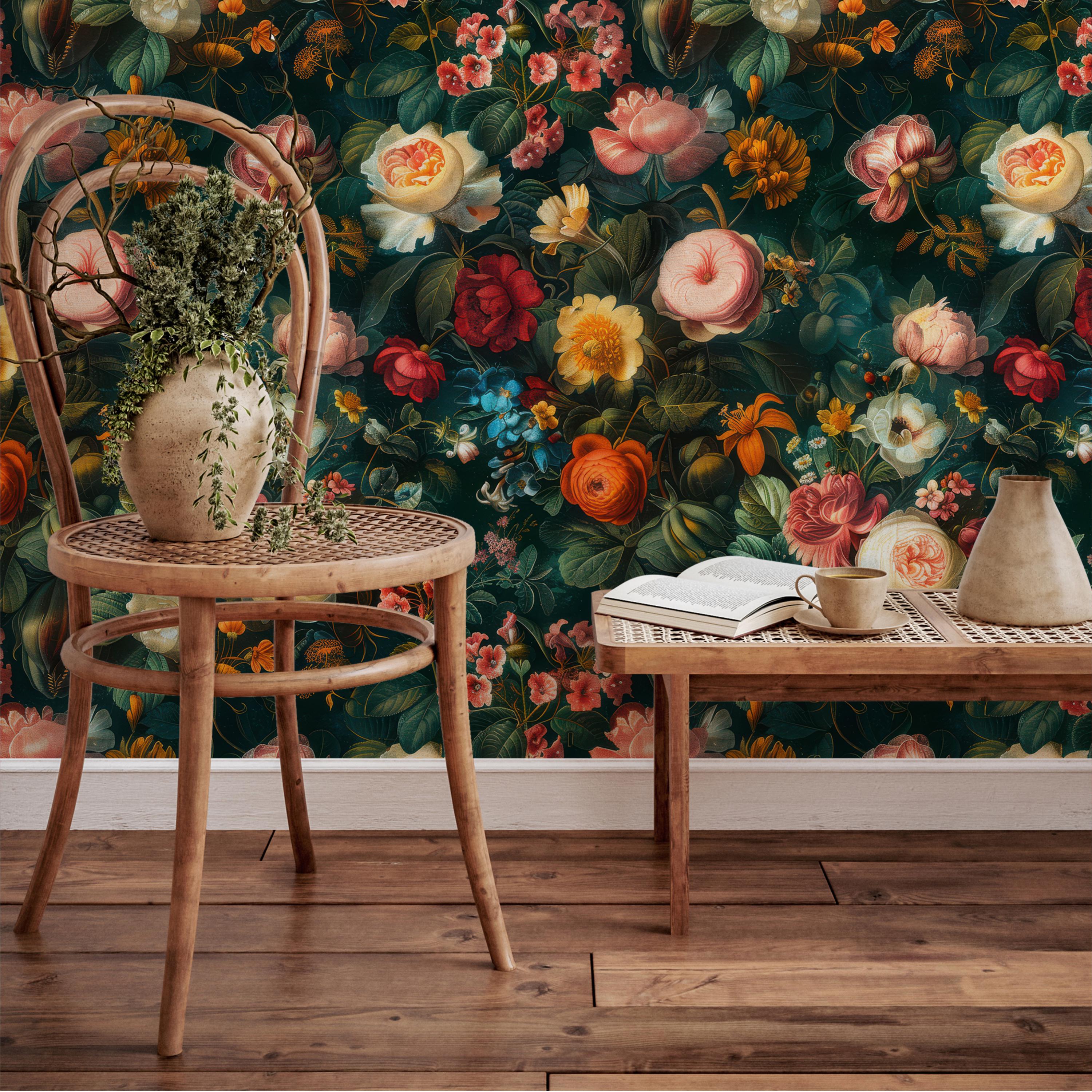 Elegant Botanical Vintage Floral Wallpaper