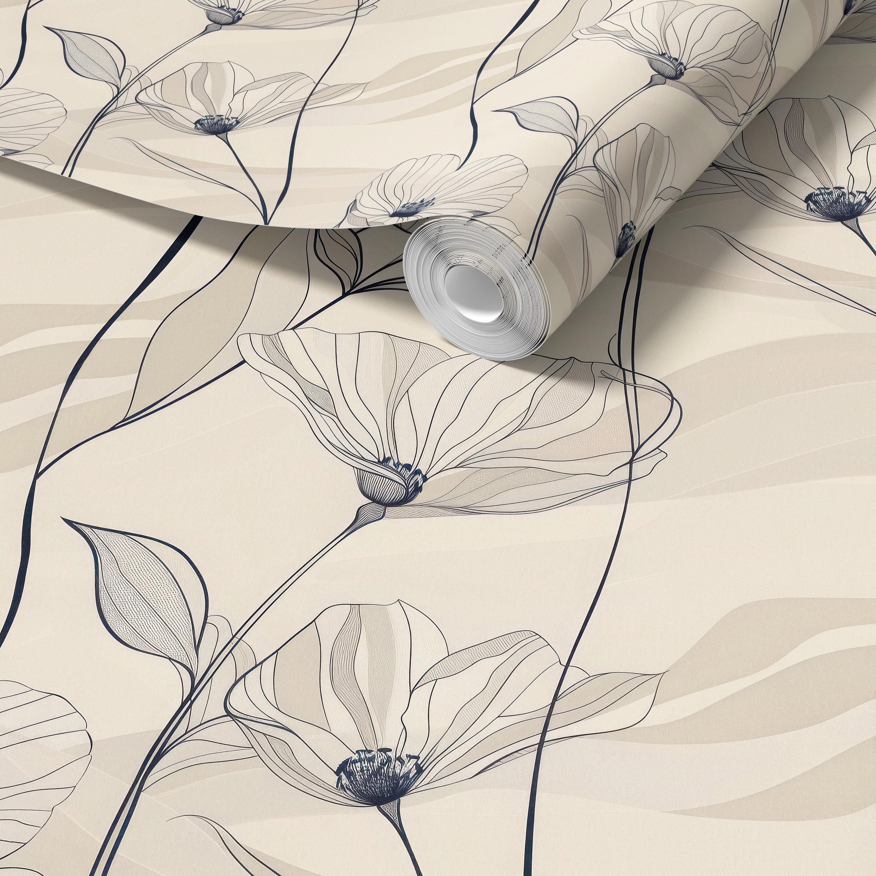 Modern Line Art Minimalist Floral Wallpaper