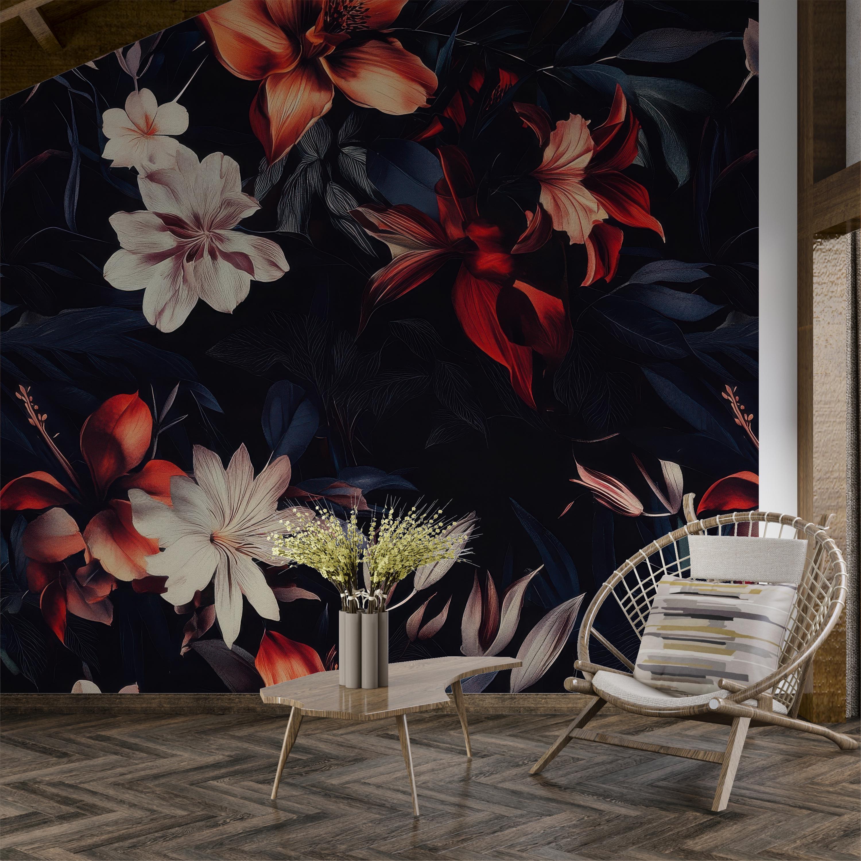 Dark Moody Floral Wallpaper Mural