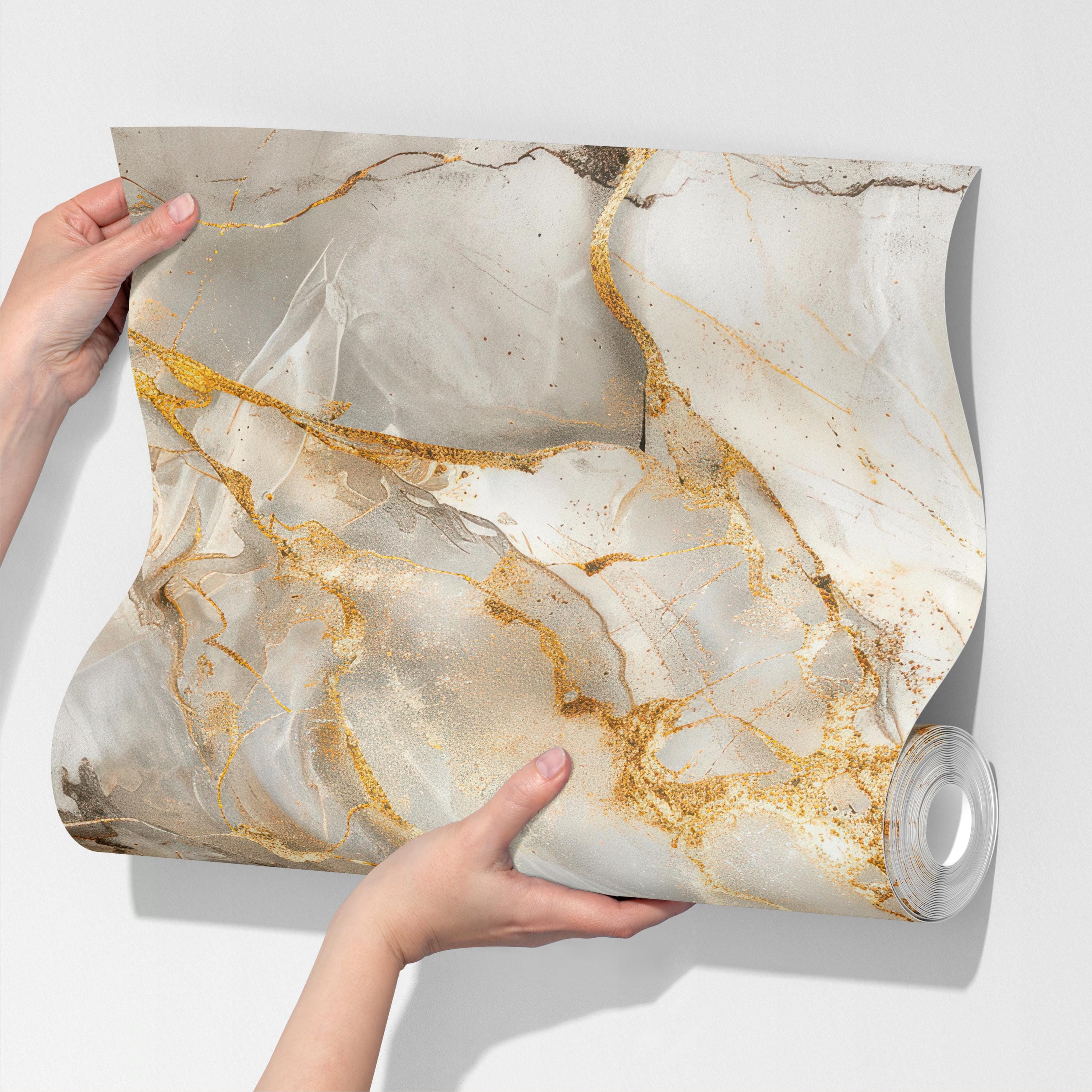 Luxury Marble Effect Wallpaper with Gold Veins