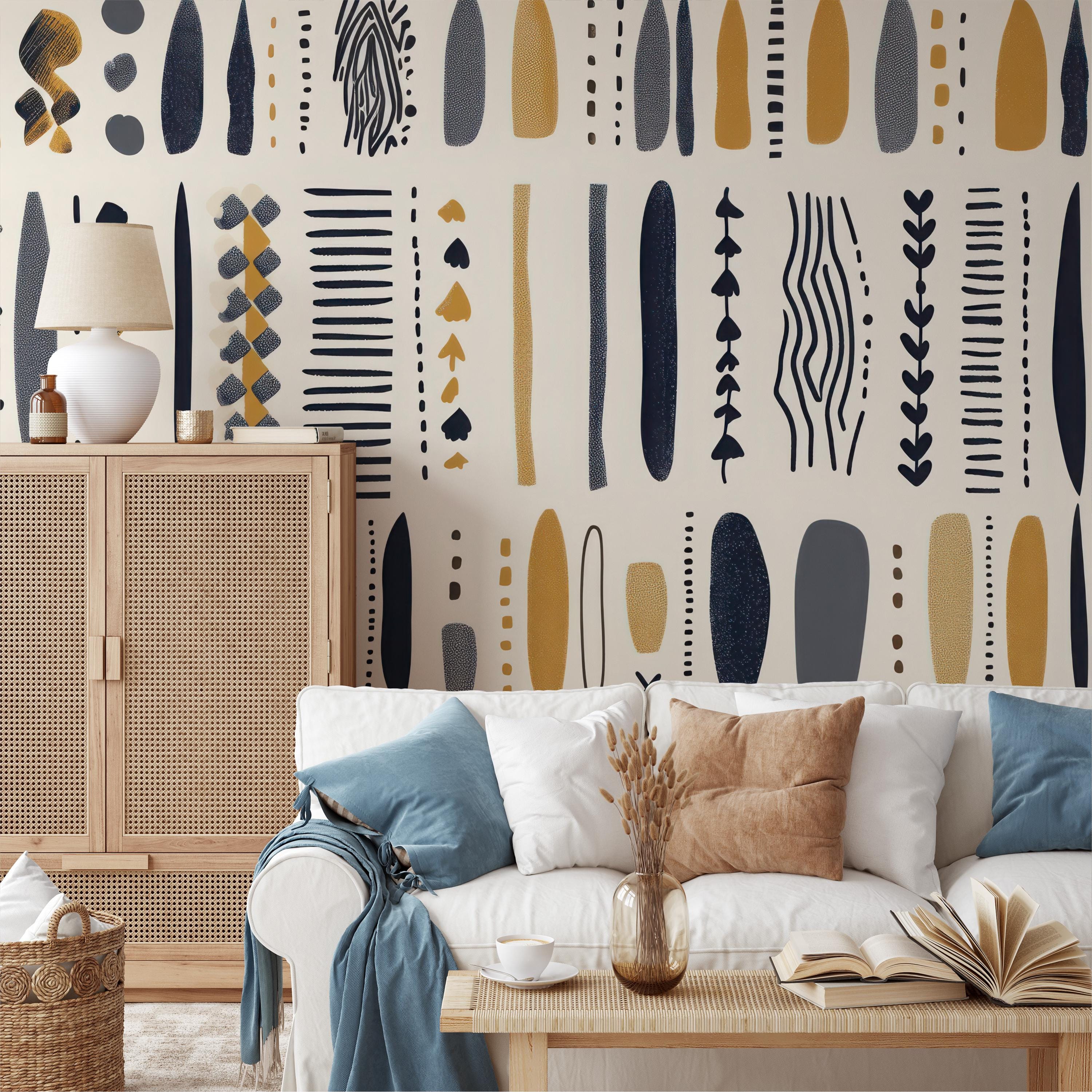 Modern Illustrative Boho Patterned Wallpaper