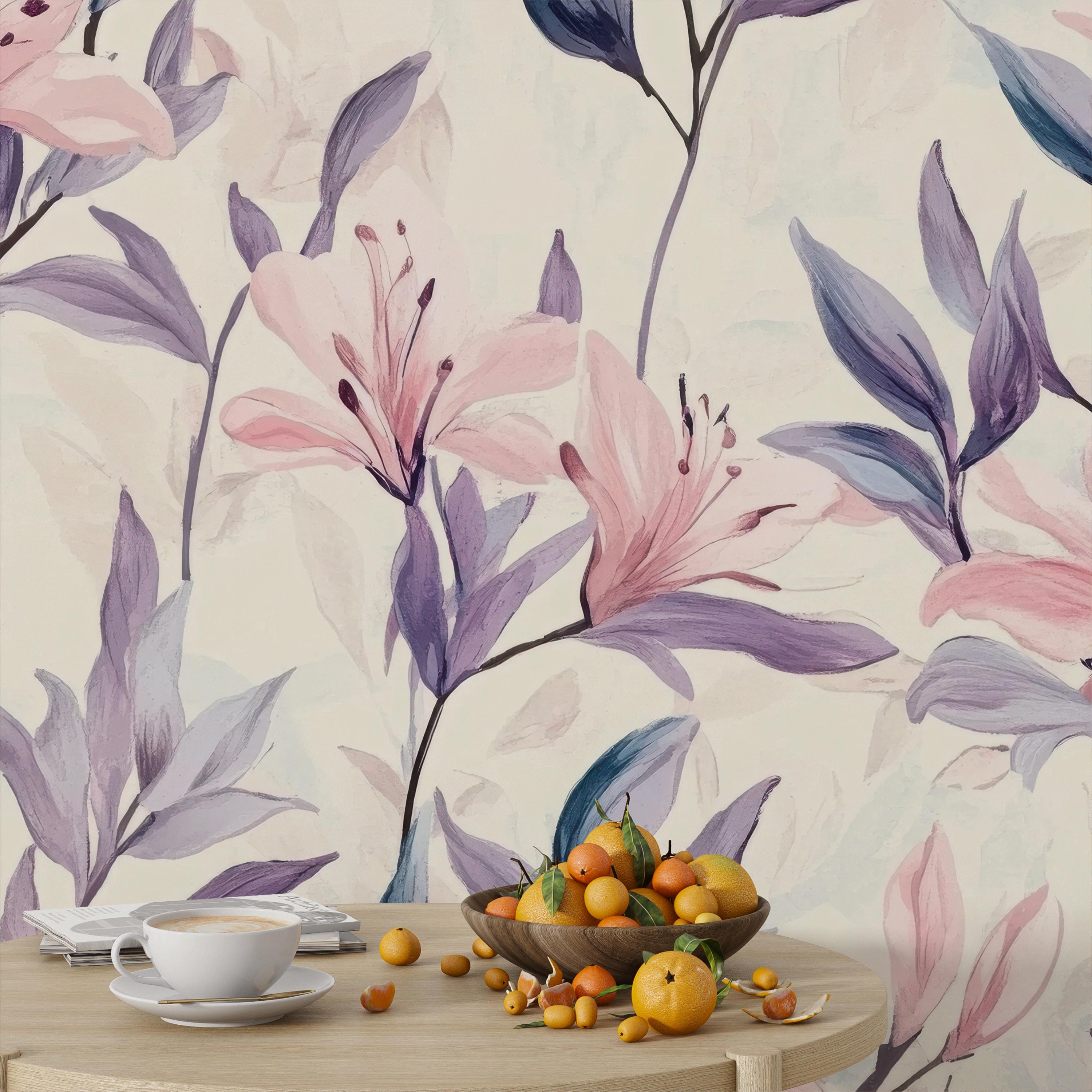 Watercolor Lily Floral Wallpaper Mural