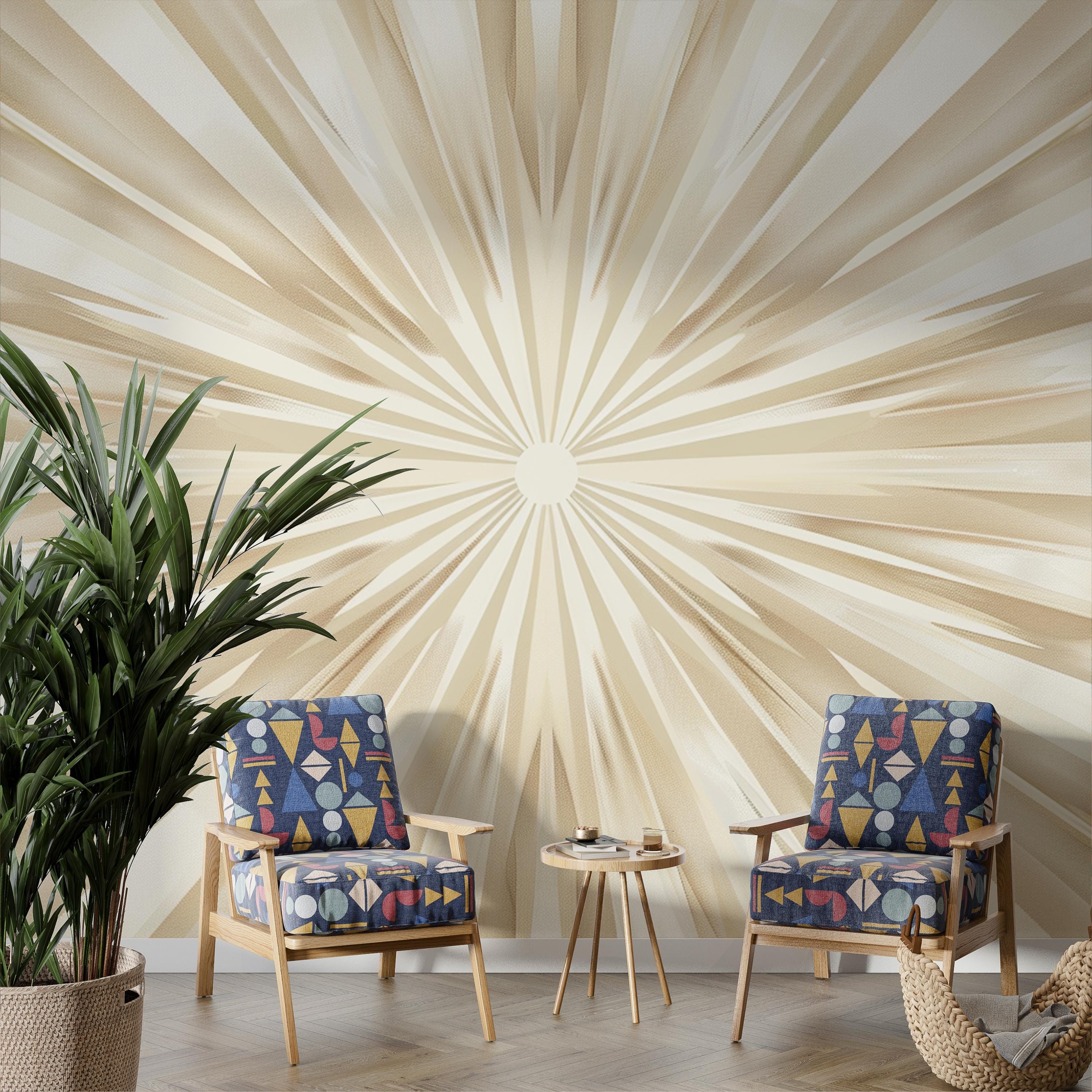 Neutral Sunburst Wallpaper Mural