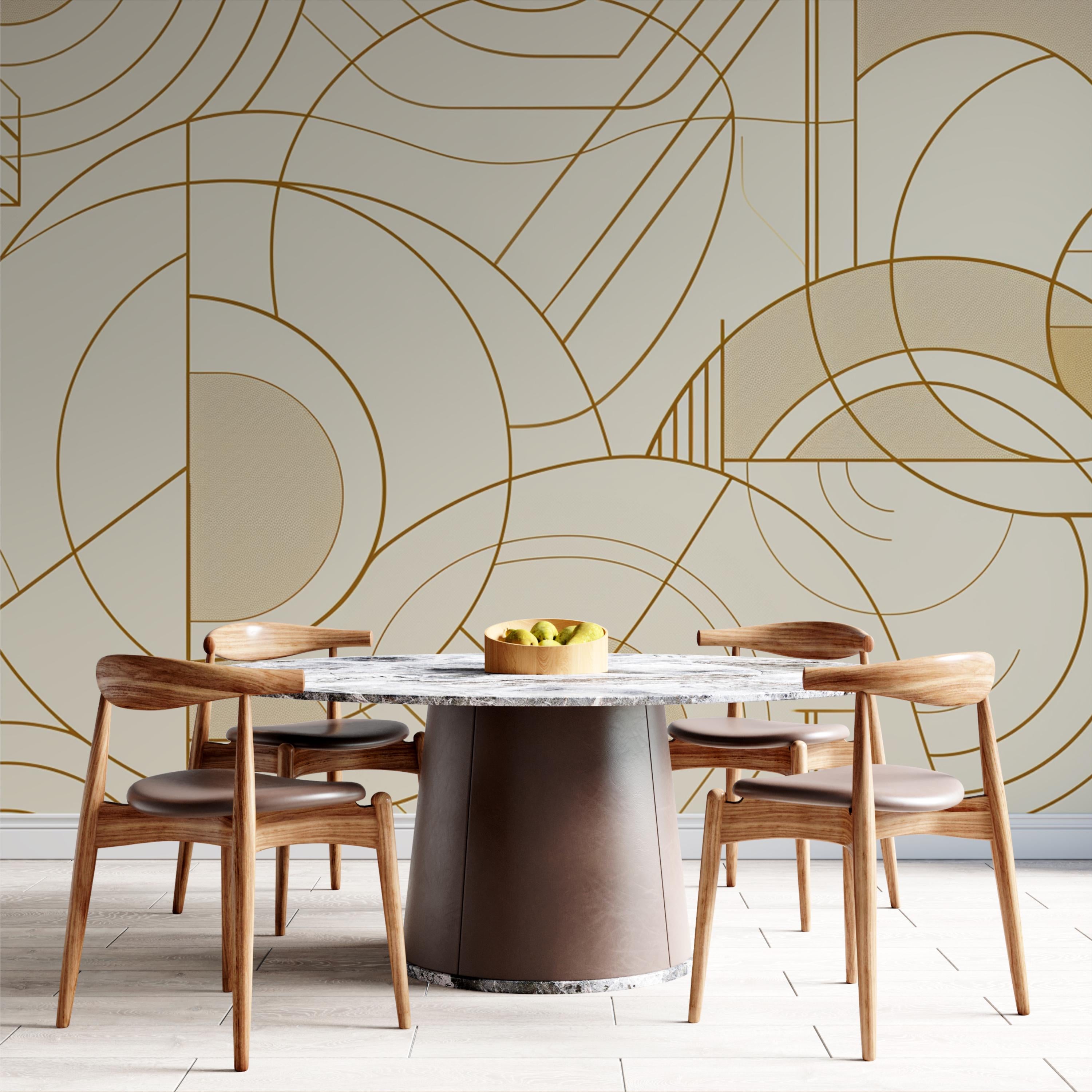 Beige and Gold Line Art Wallpaper