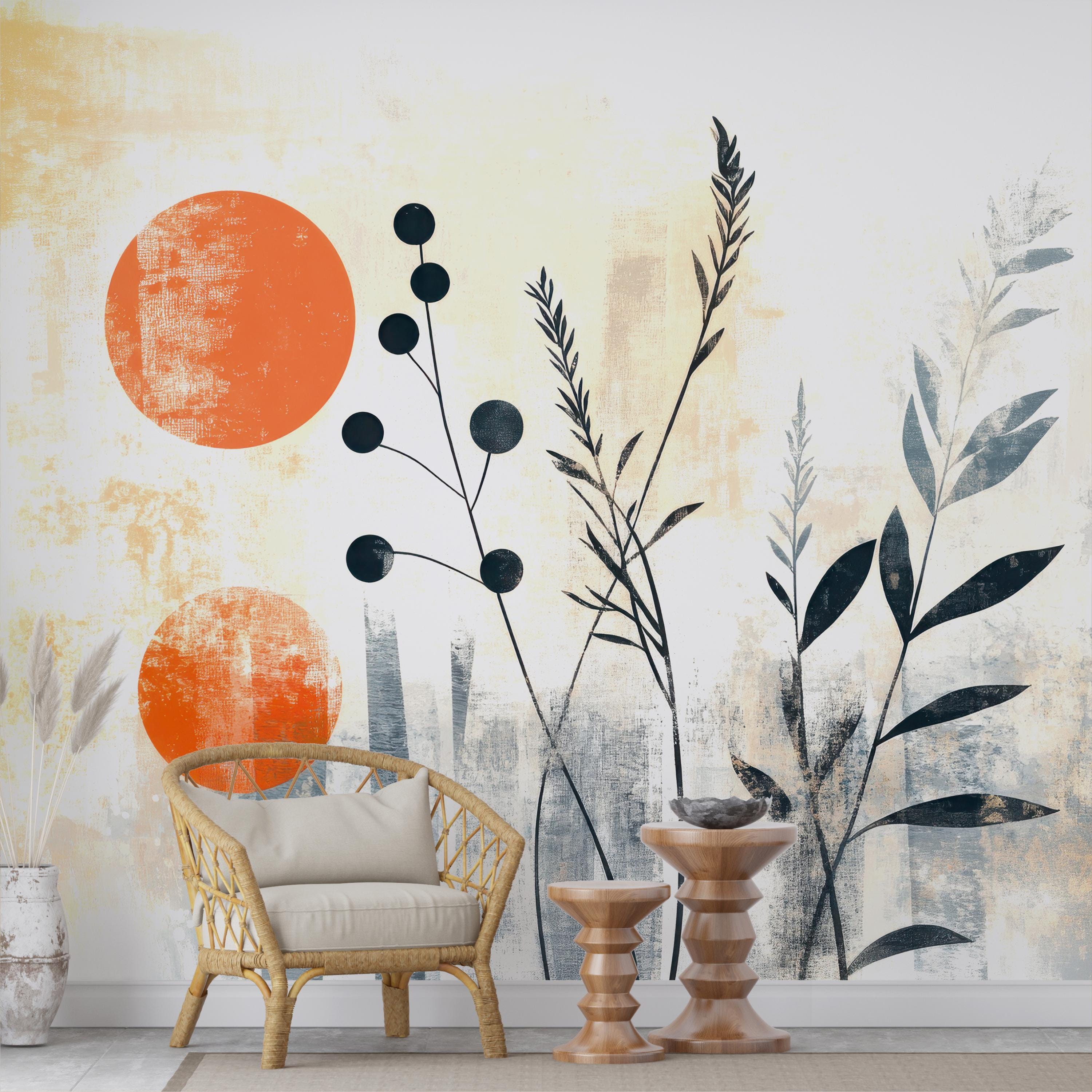 Abstract Botanical Sunset Mural