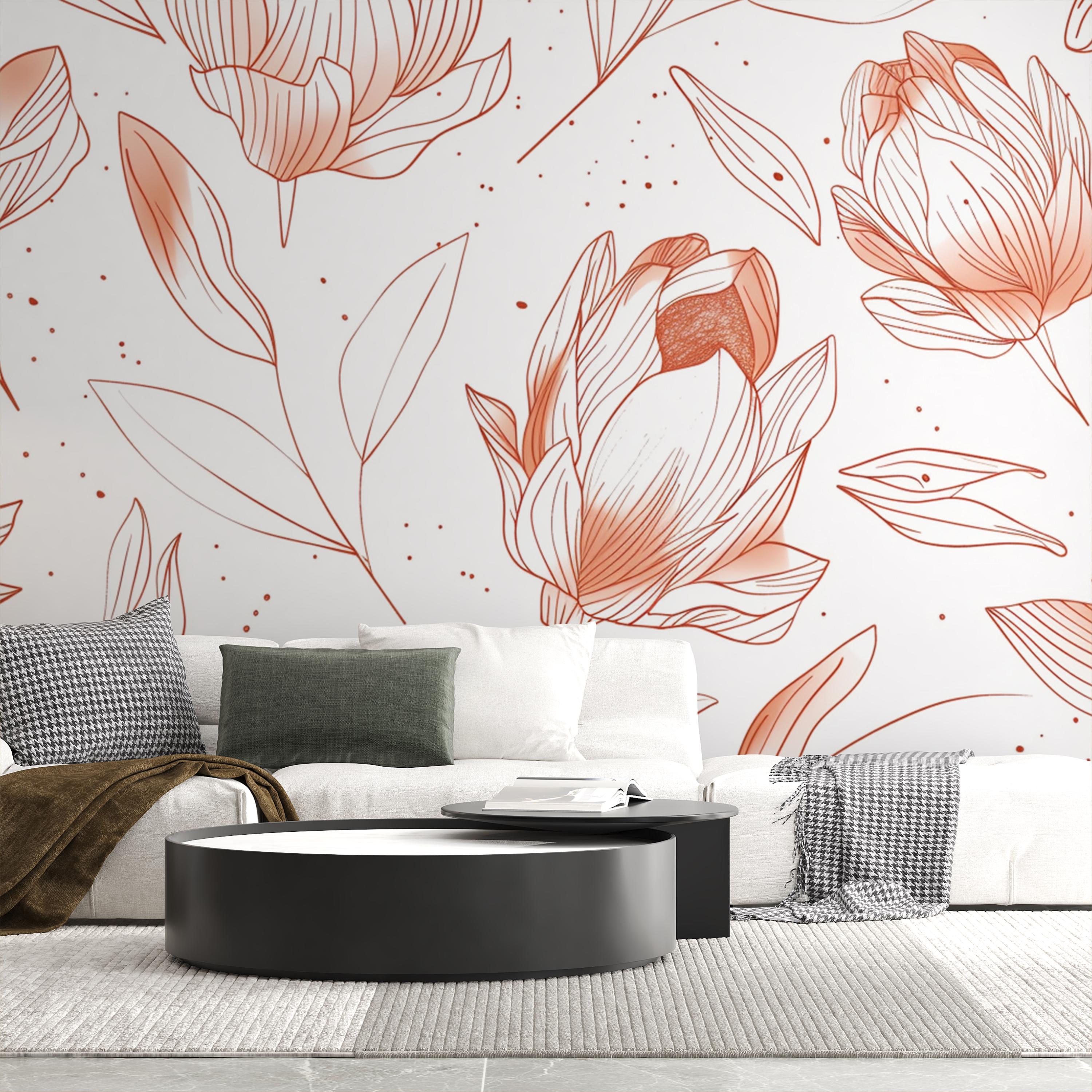 Modern Terracotta Floral Wallpaper Mural