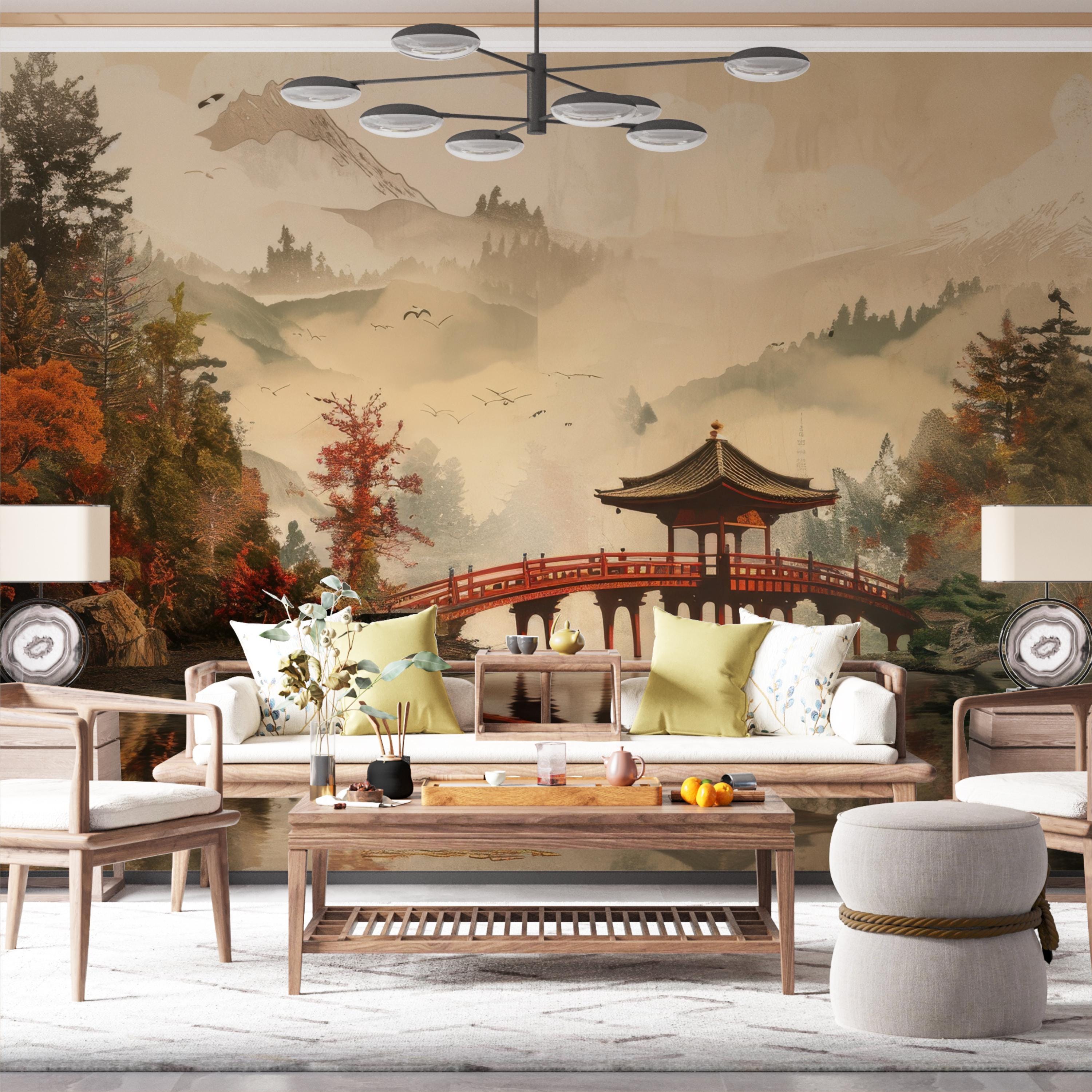 Japanese Bridge and Temple Wall Mural