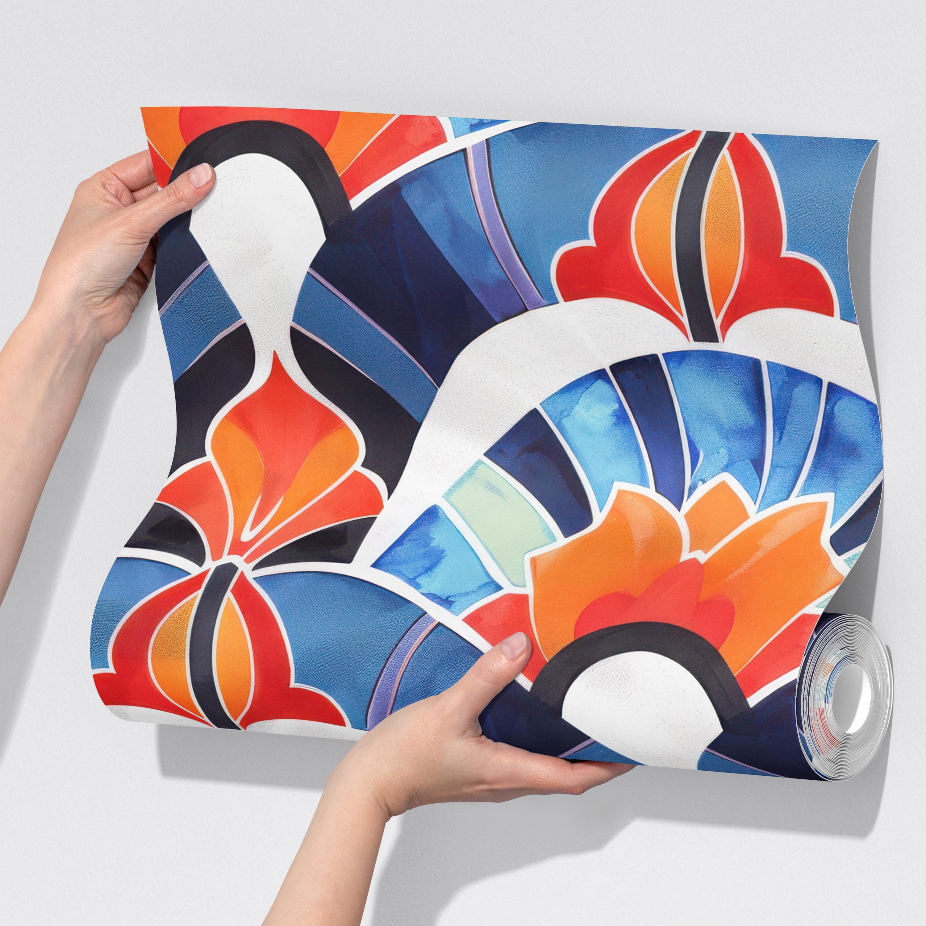 Retro Art Deco Floral Wallpaper Mural