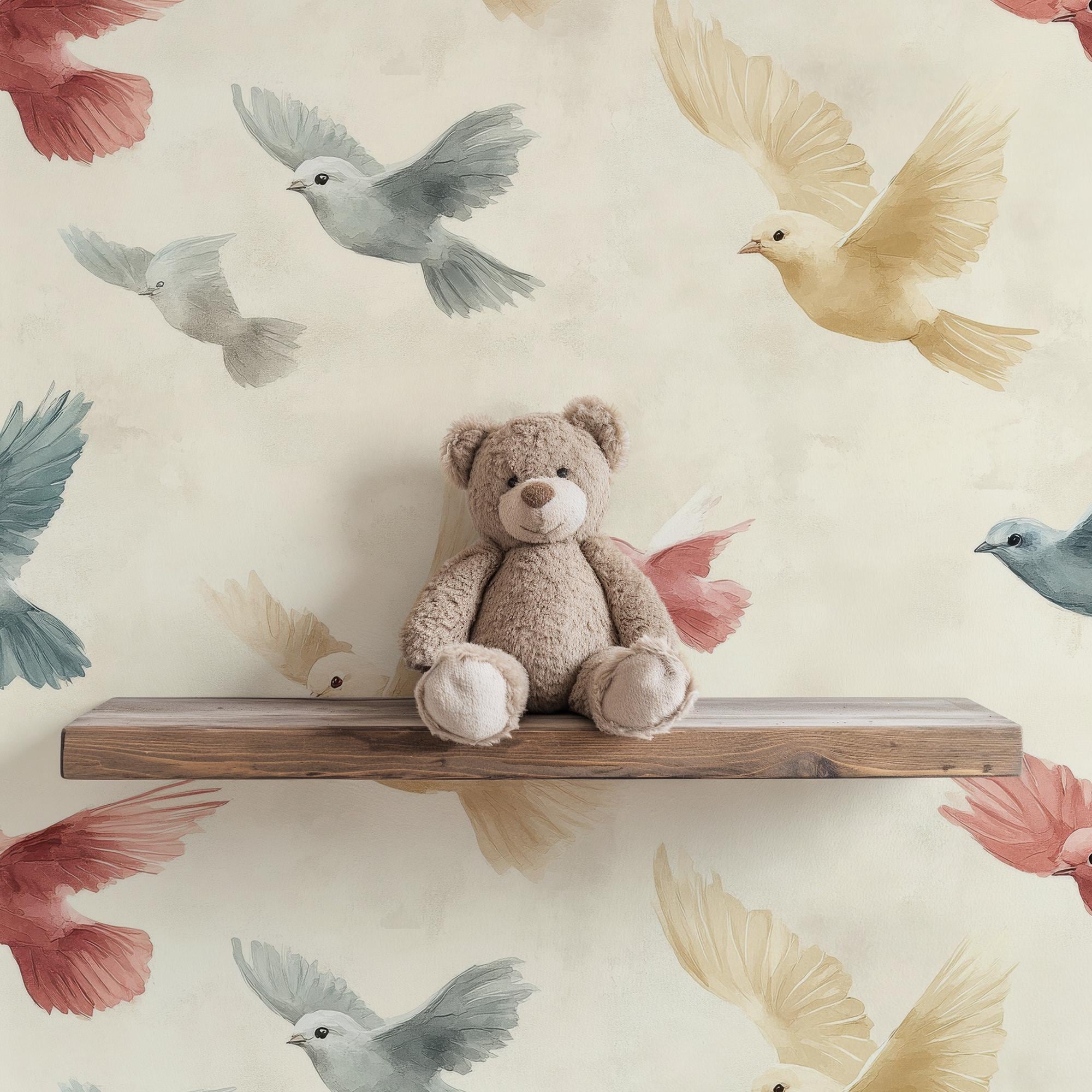 Watercolor Bird Kids Room Wallpaper