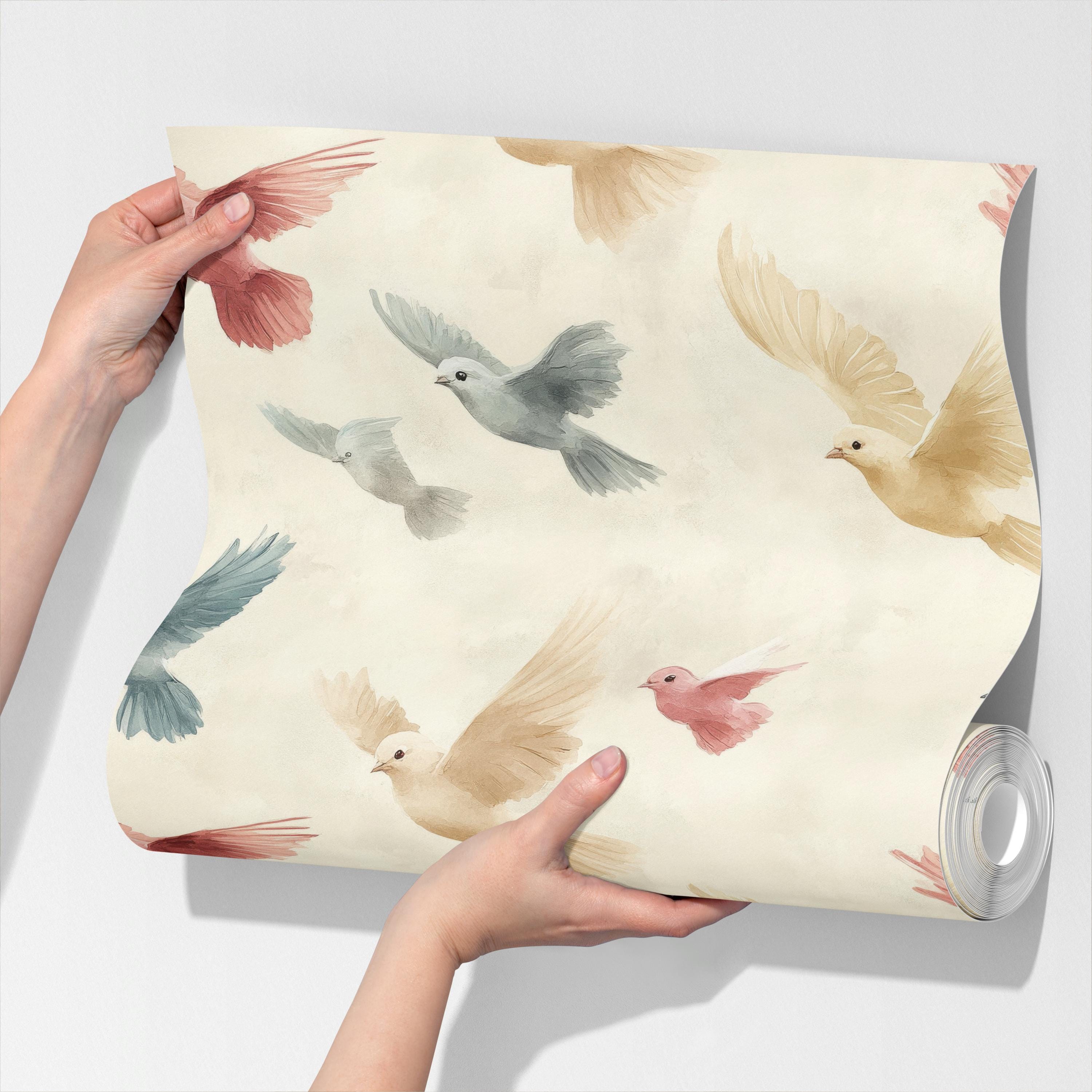 Watercolor Bird Kids Room Wallpaper