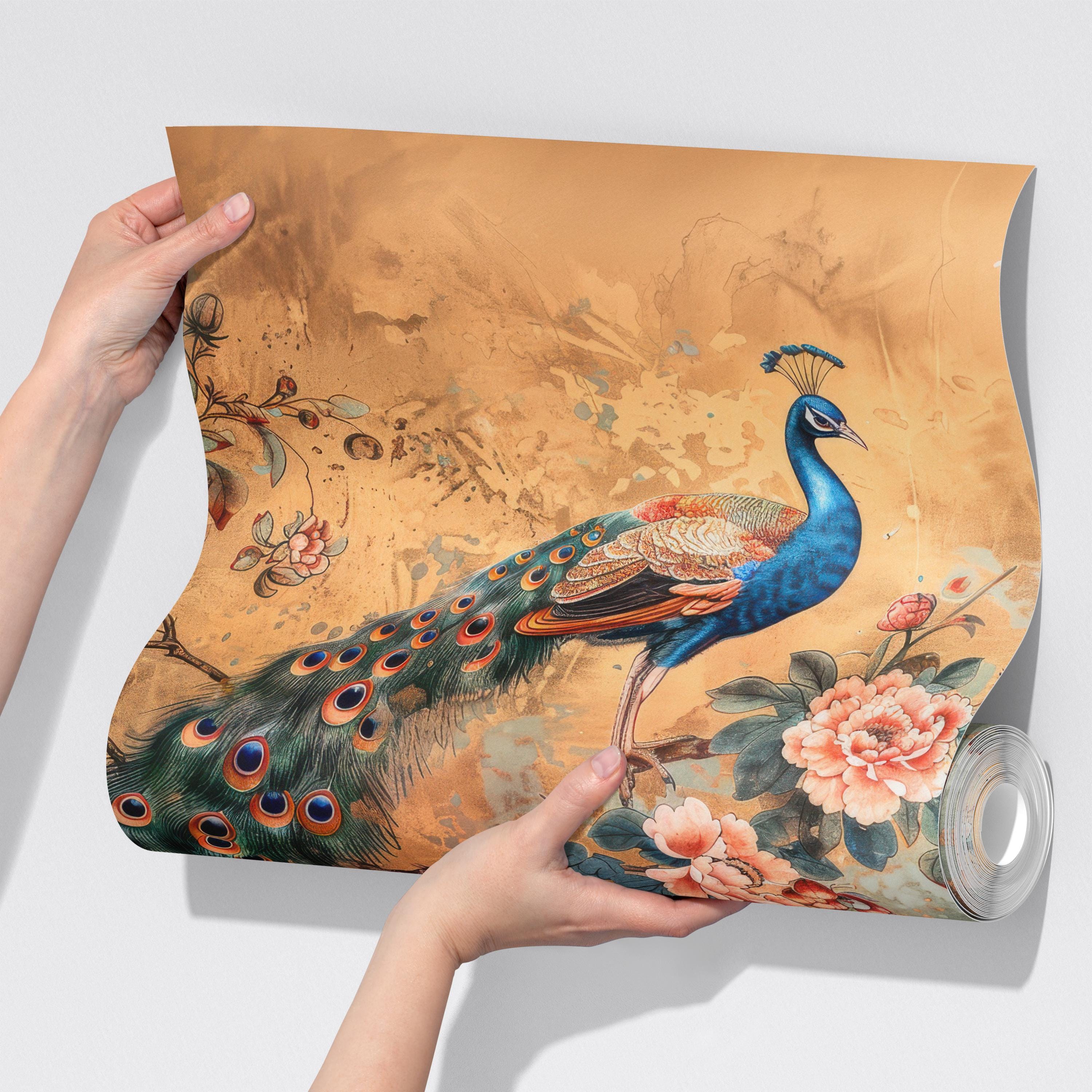 Gold Accent Peacock Wallpaper