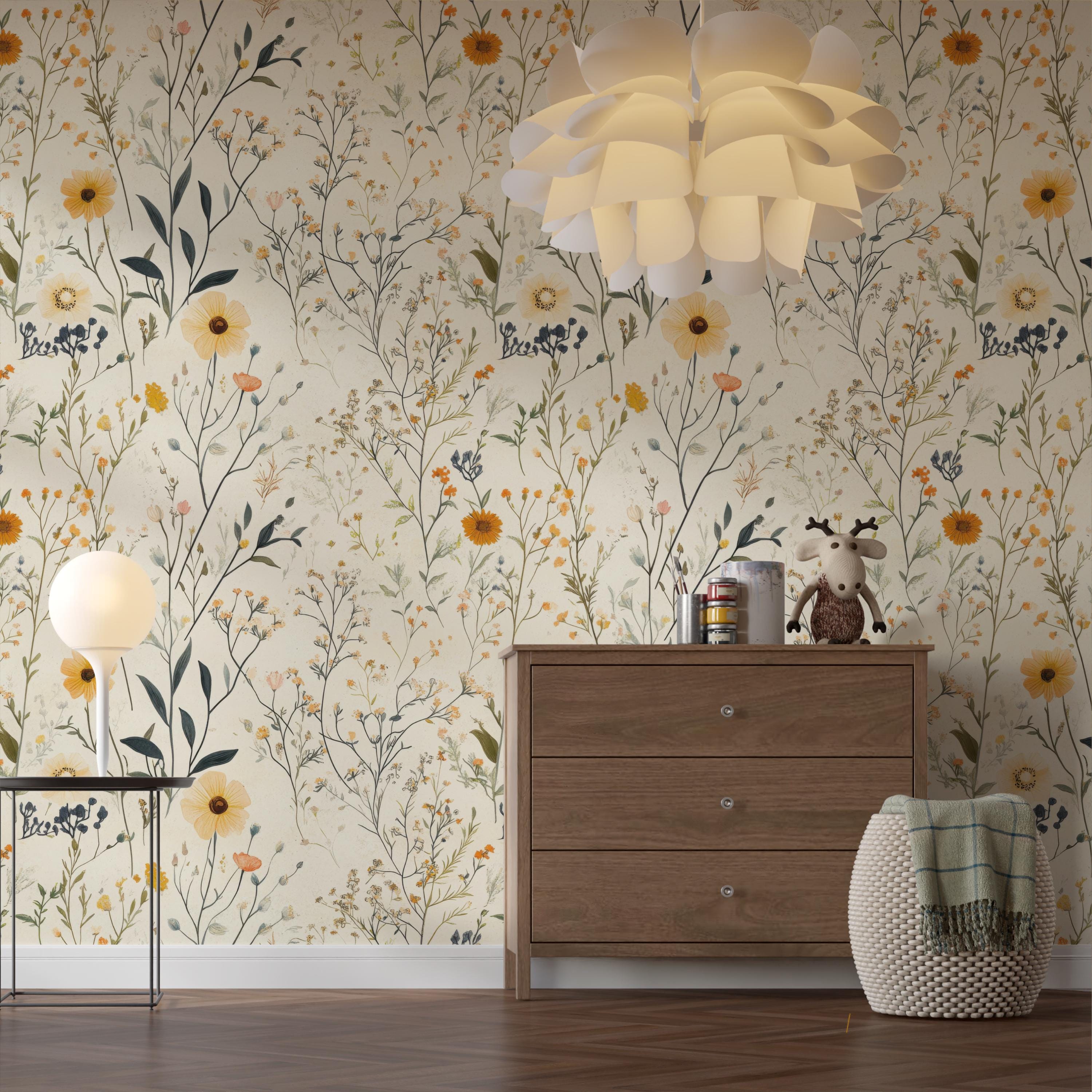 Neutral Wildflower Botanical Wallpaper
