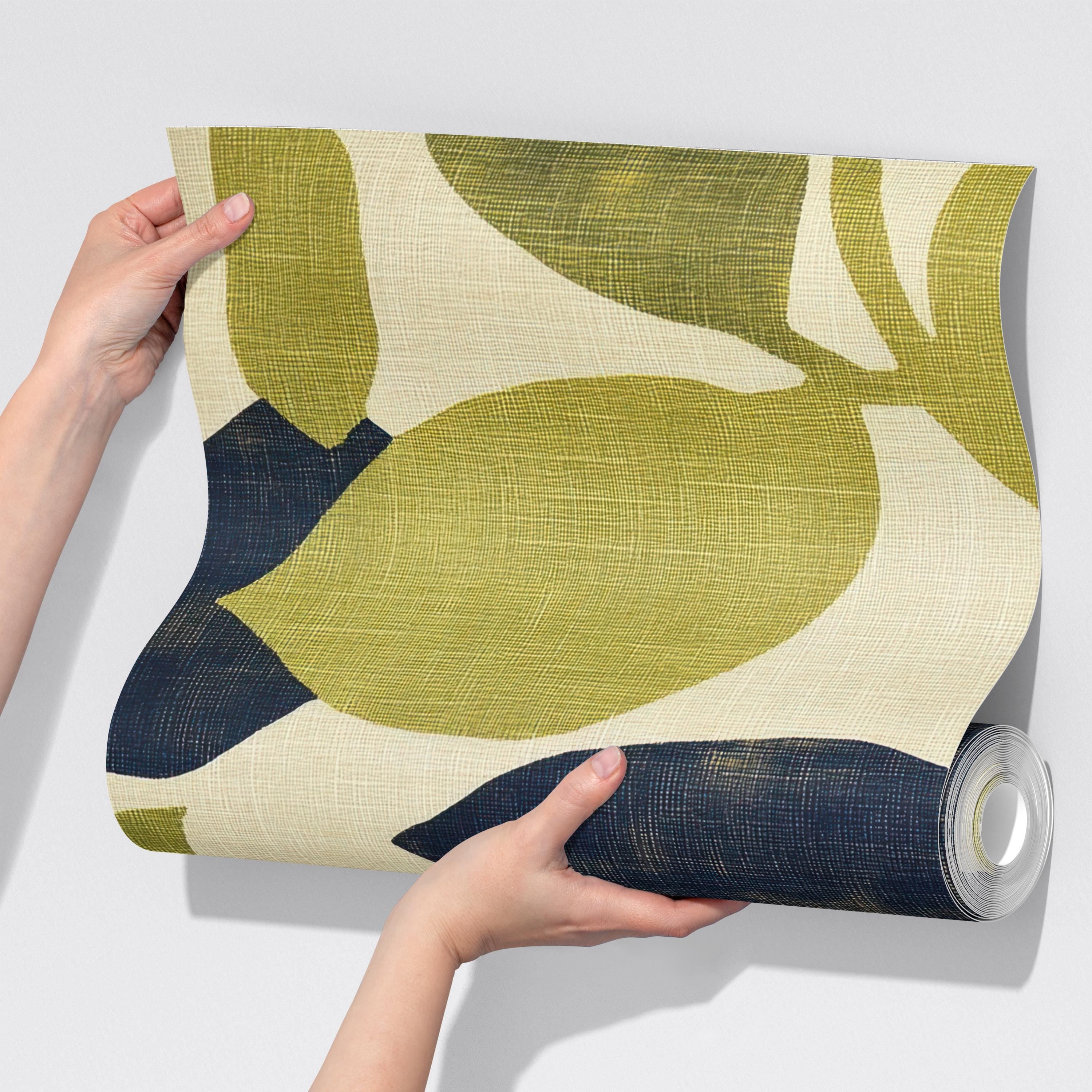 Navy and Olive Leaf Wallpaper