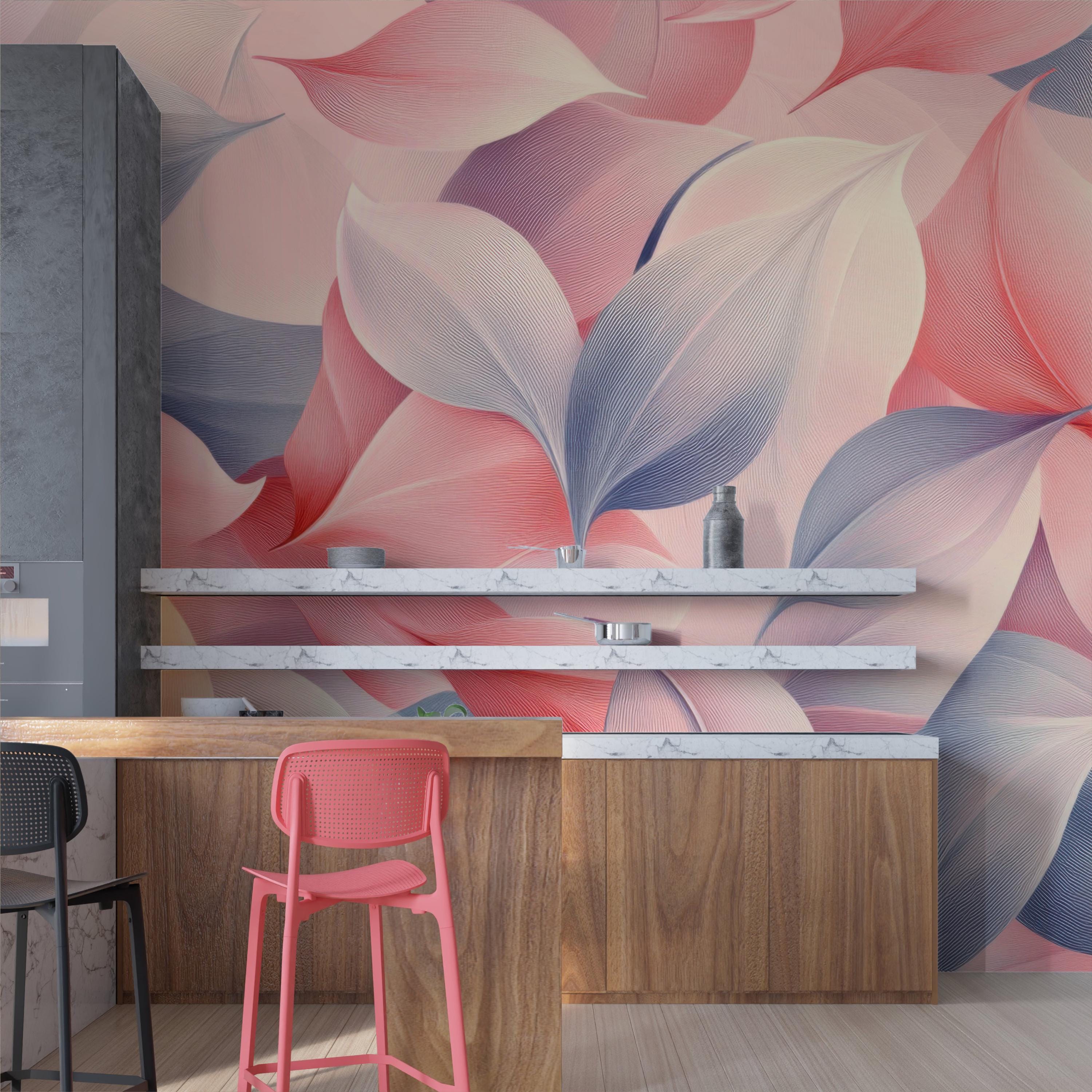 Soft Blush and Lilac Leaf Wallpaper