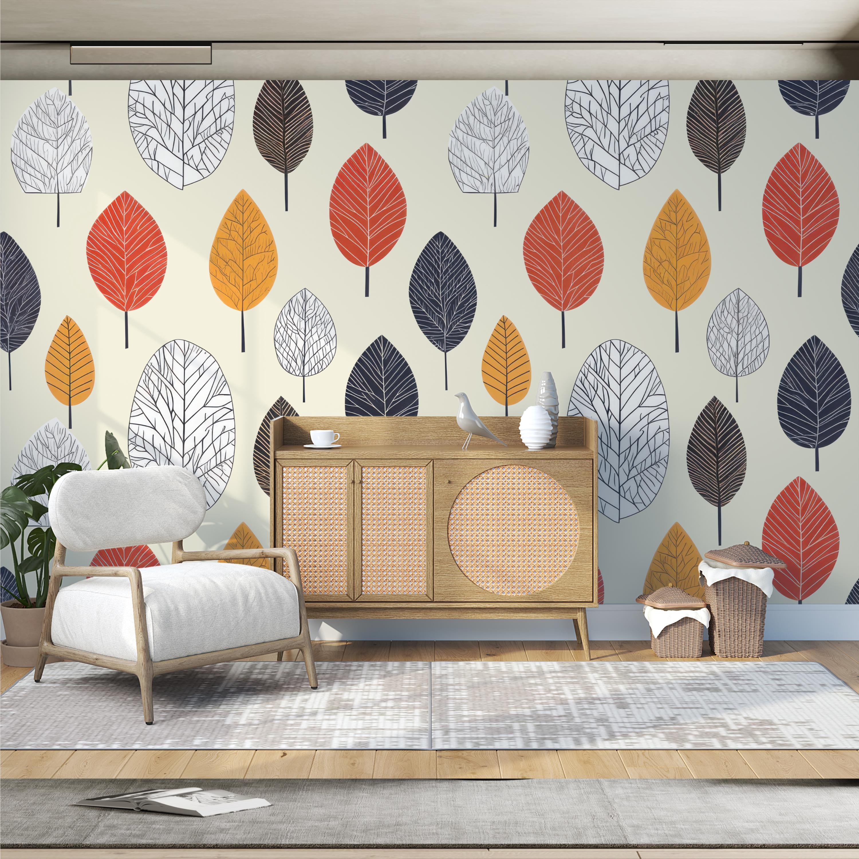 Earthy Fall Modern Leaf Wallpaper