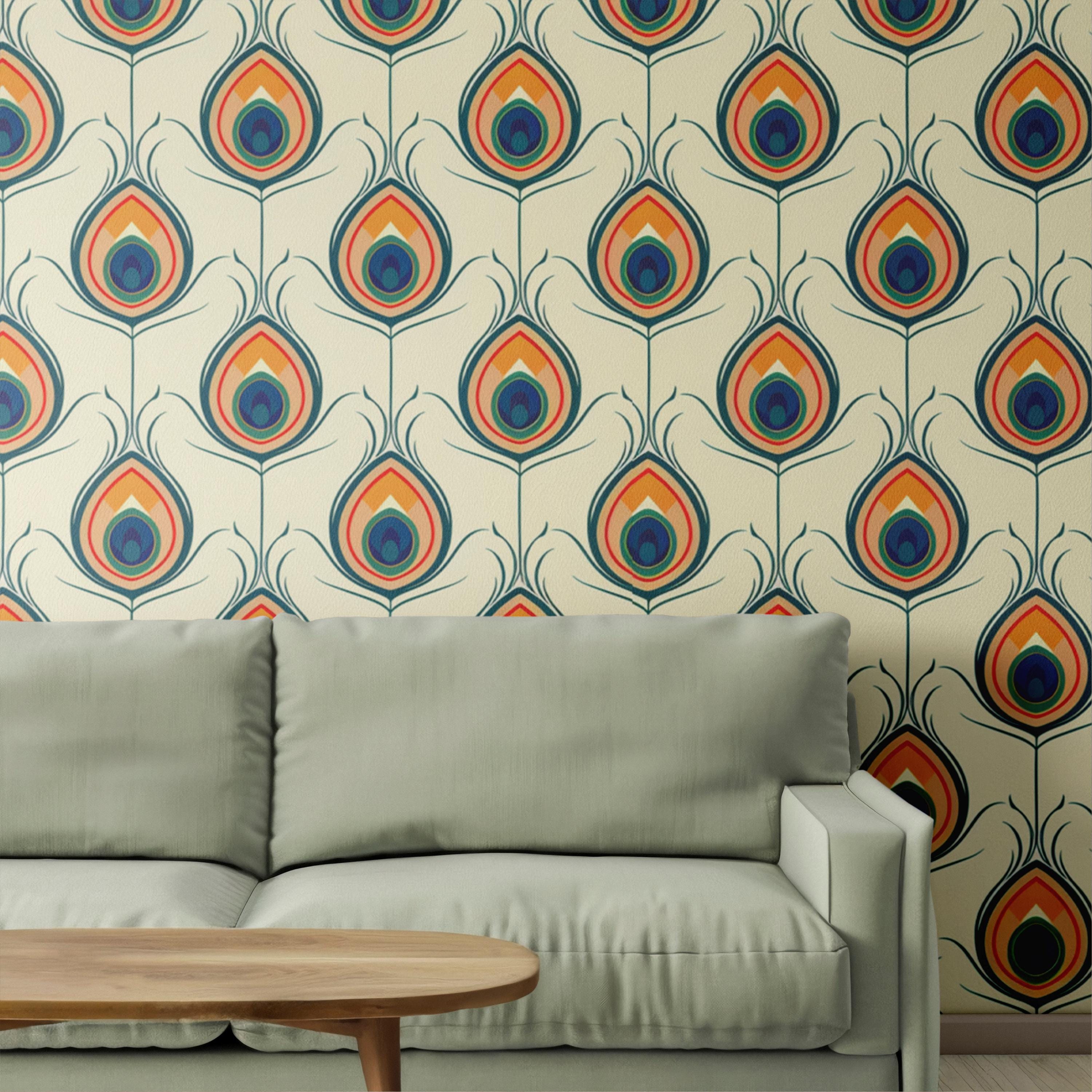 Retro Colorful Peacock Feather Wallpaper