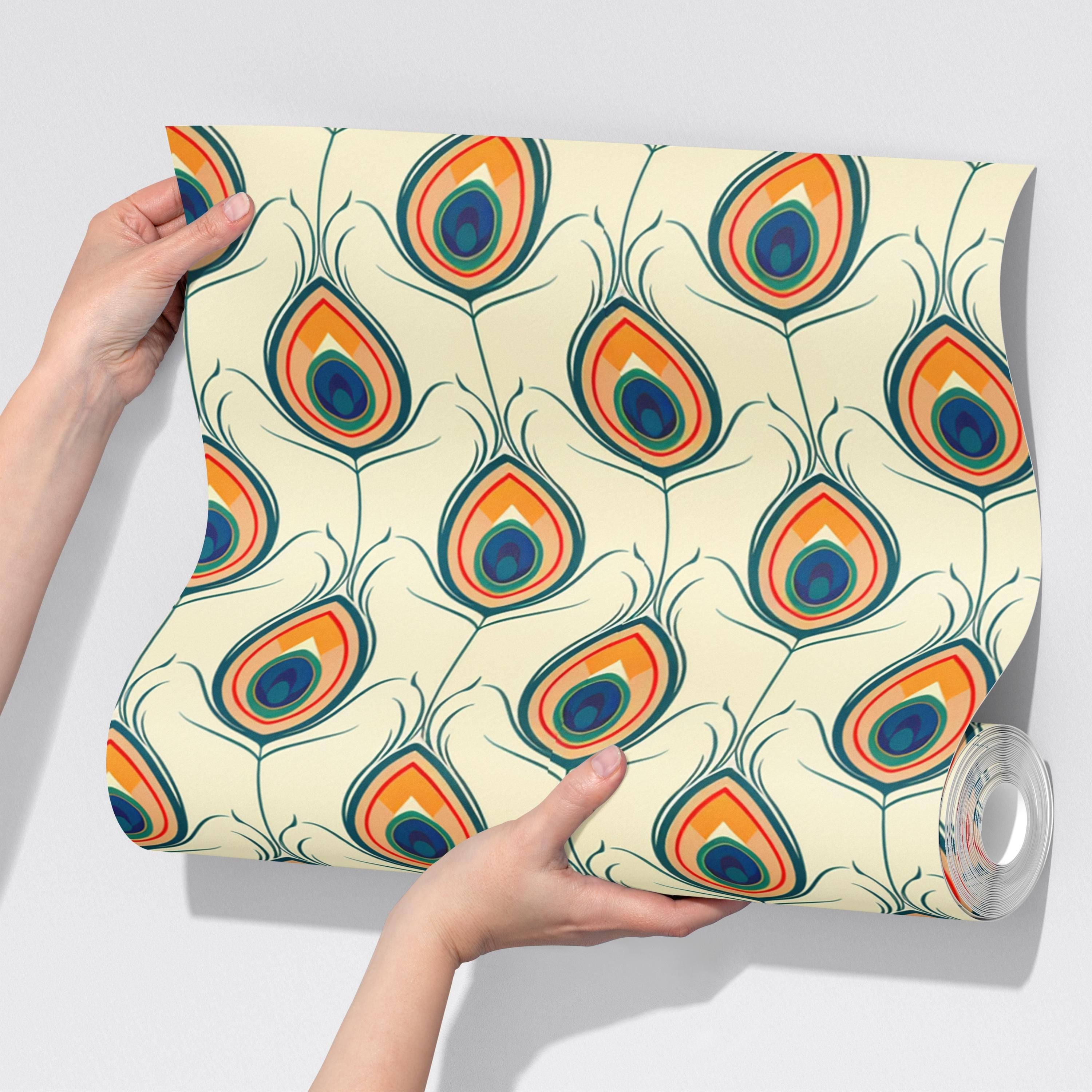 Retro Colorful Peacock Feather Wallpaper