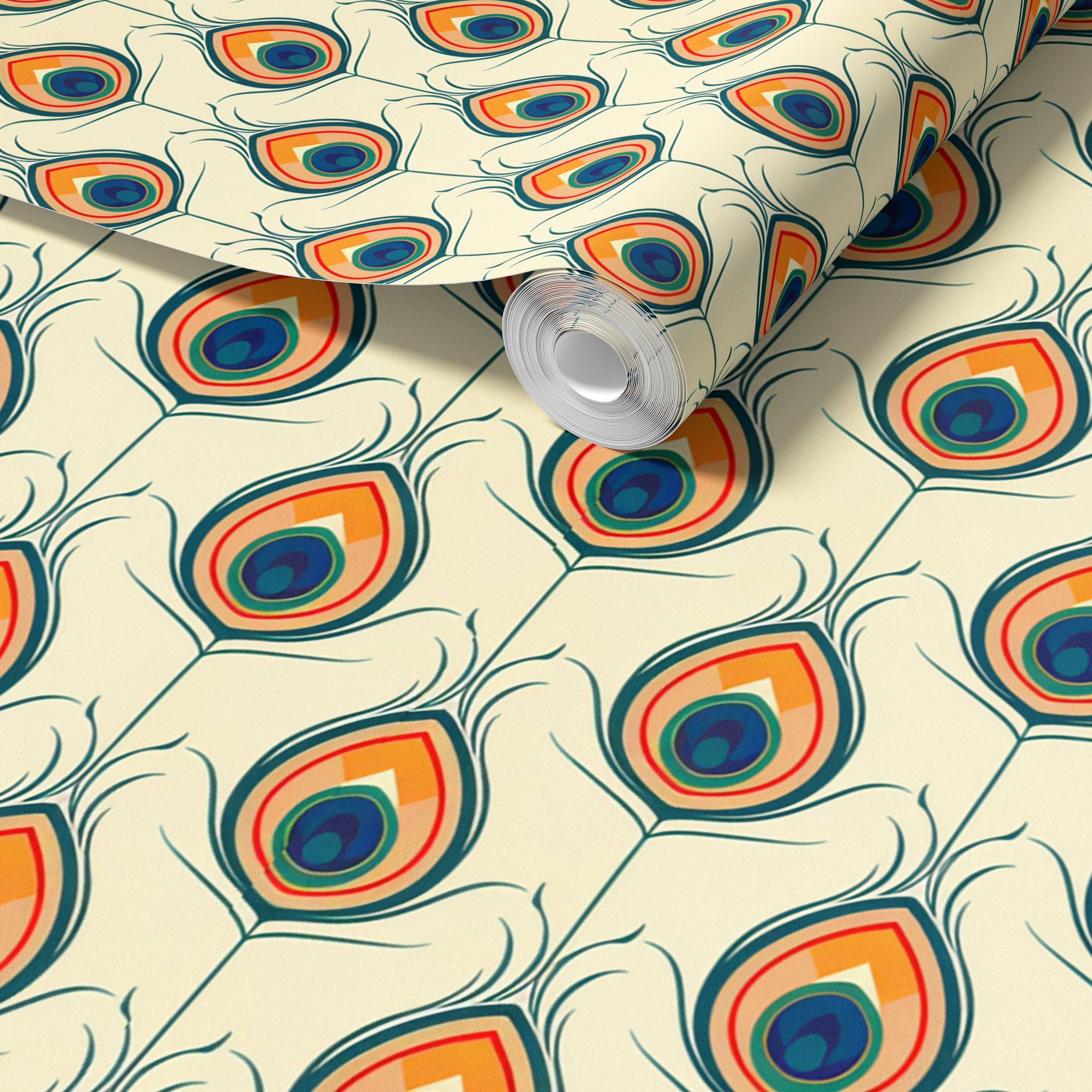 Retro Colorful Peacock Feather Wallpaper