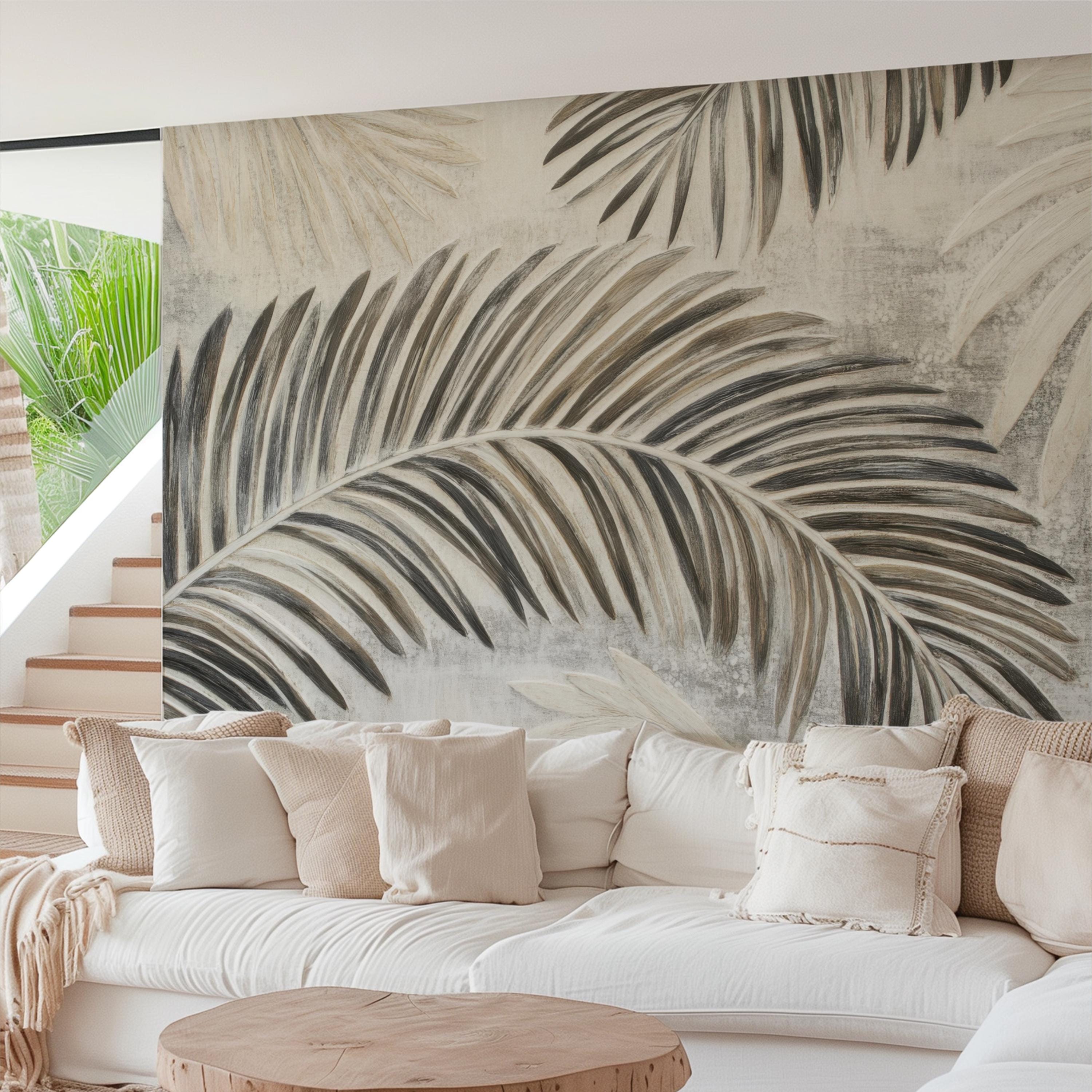 Neutral Palm Leaf Wallpaper Mural