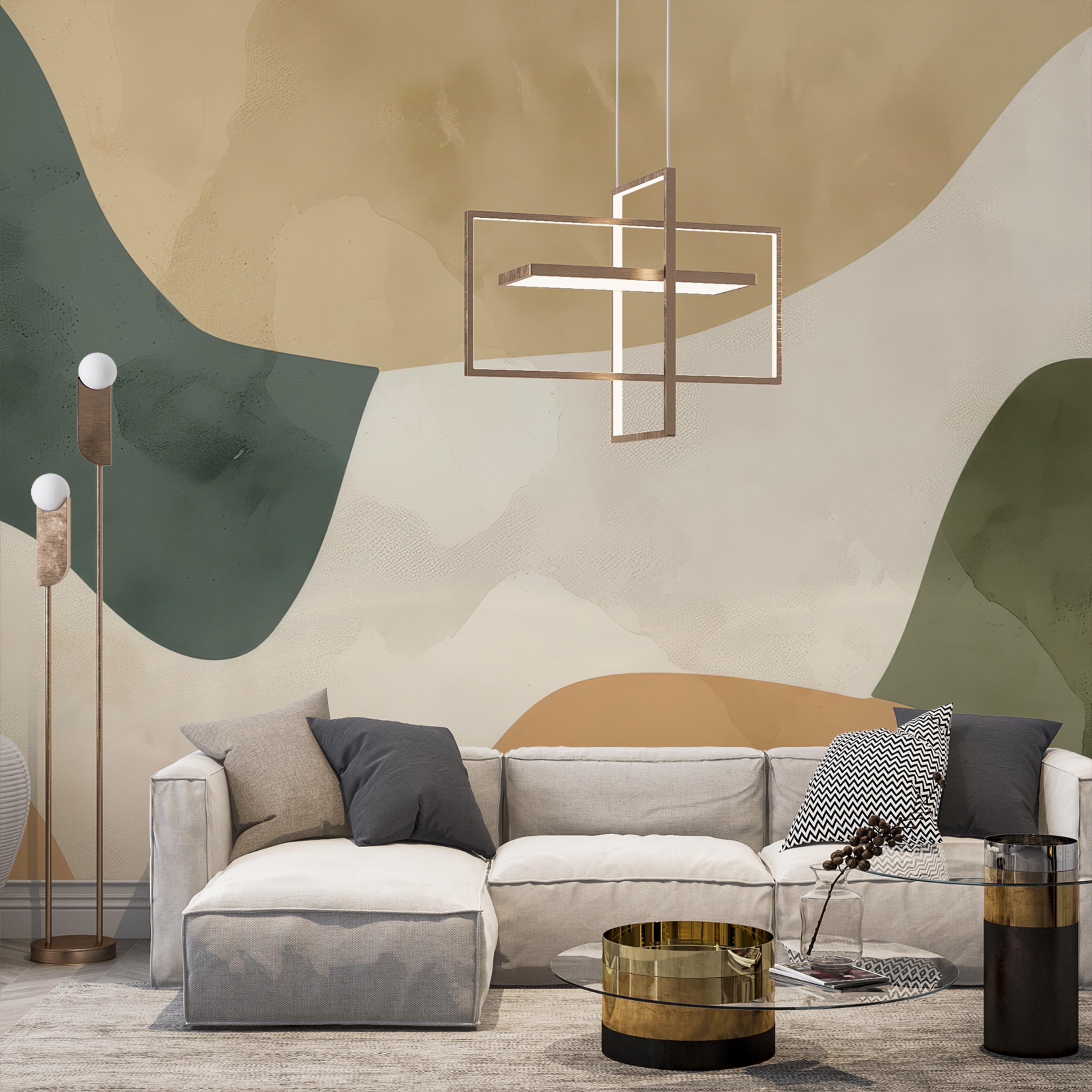 Abstract Beige and Olive Flowing Wallpaper