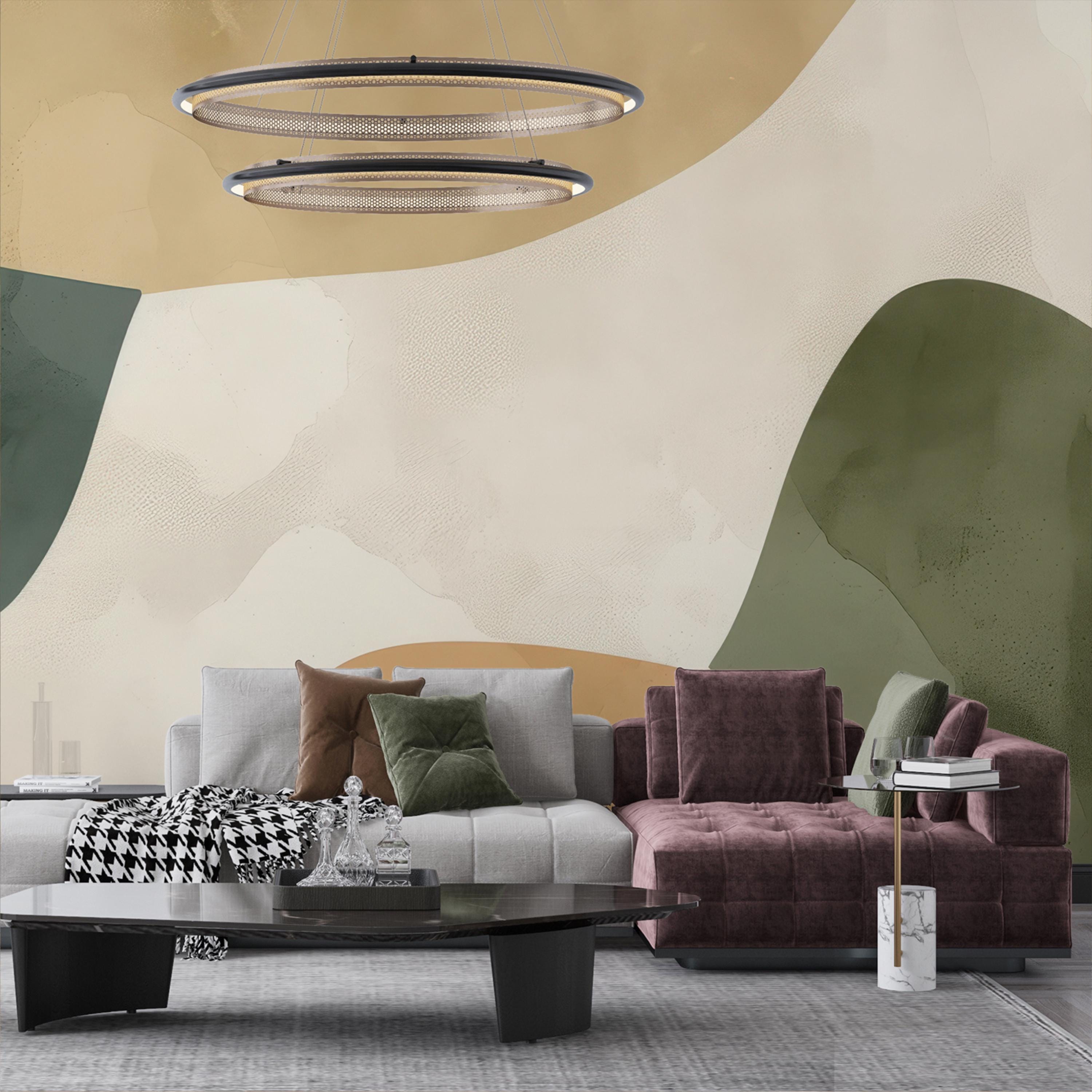 Abstract Beige and Olive Flowing Wallpaper