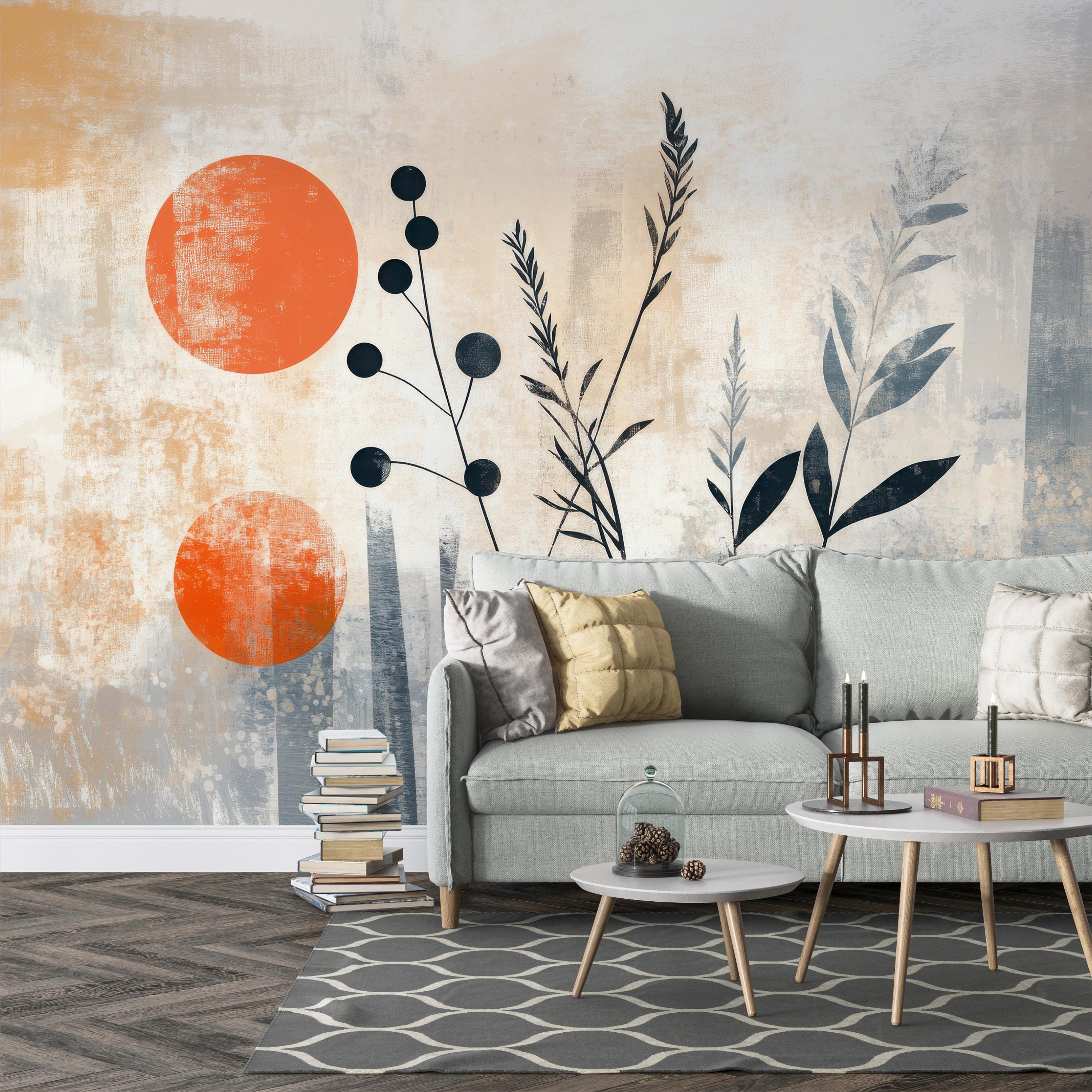 Abstract Botanical Sunset Mural