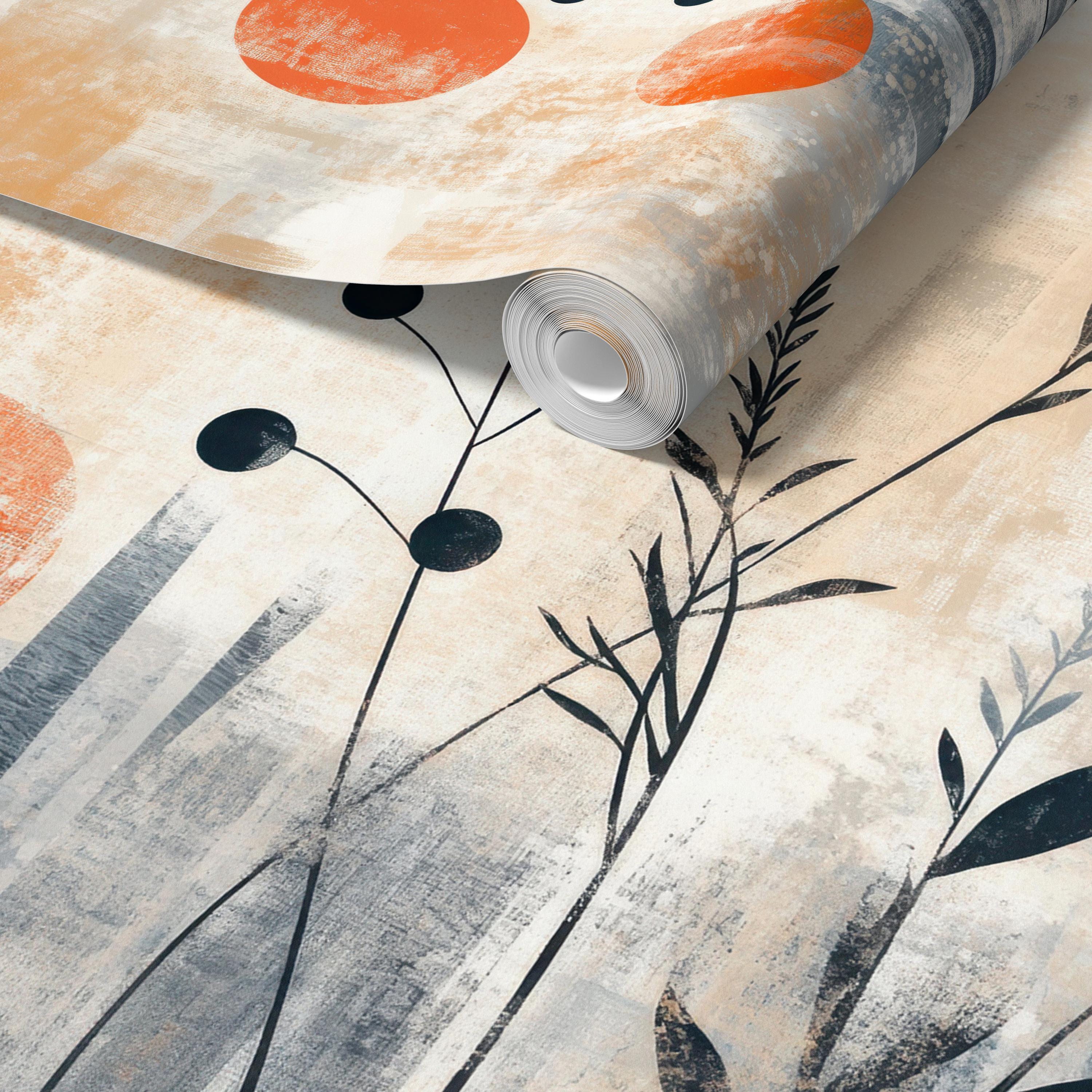 Abstract Botanical Sunset Mural