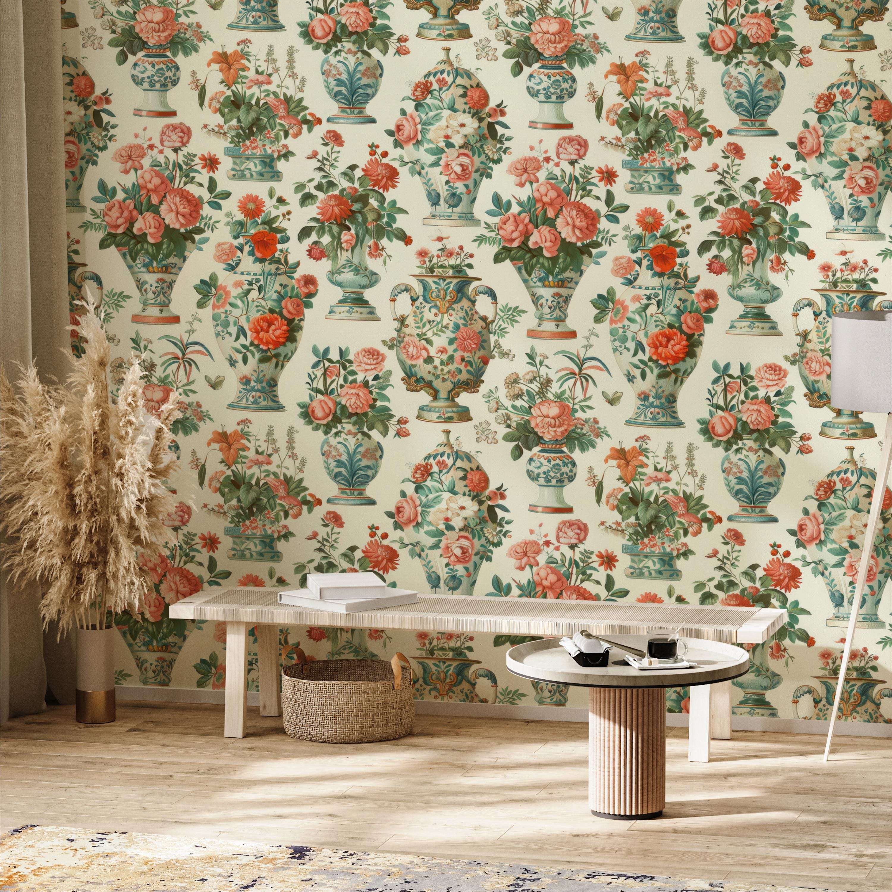 Vintage Floral Vase Wallpaper