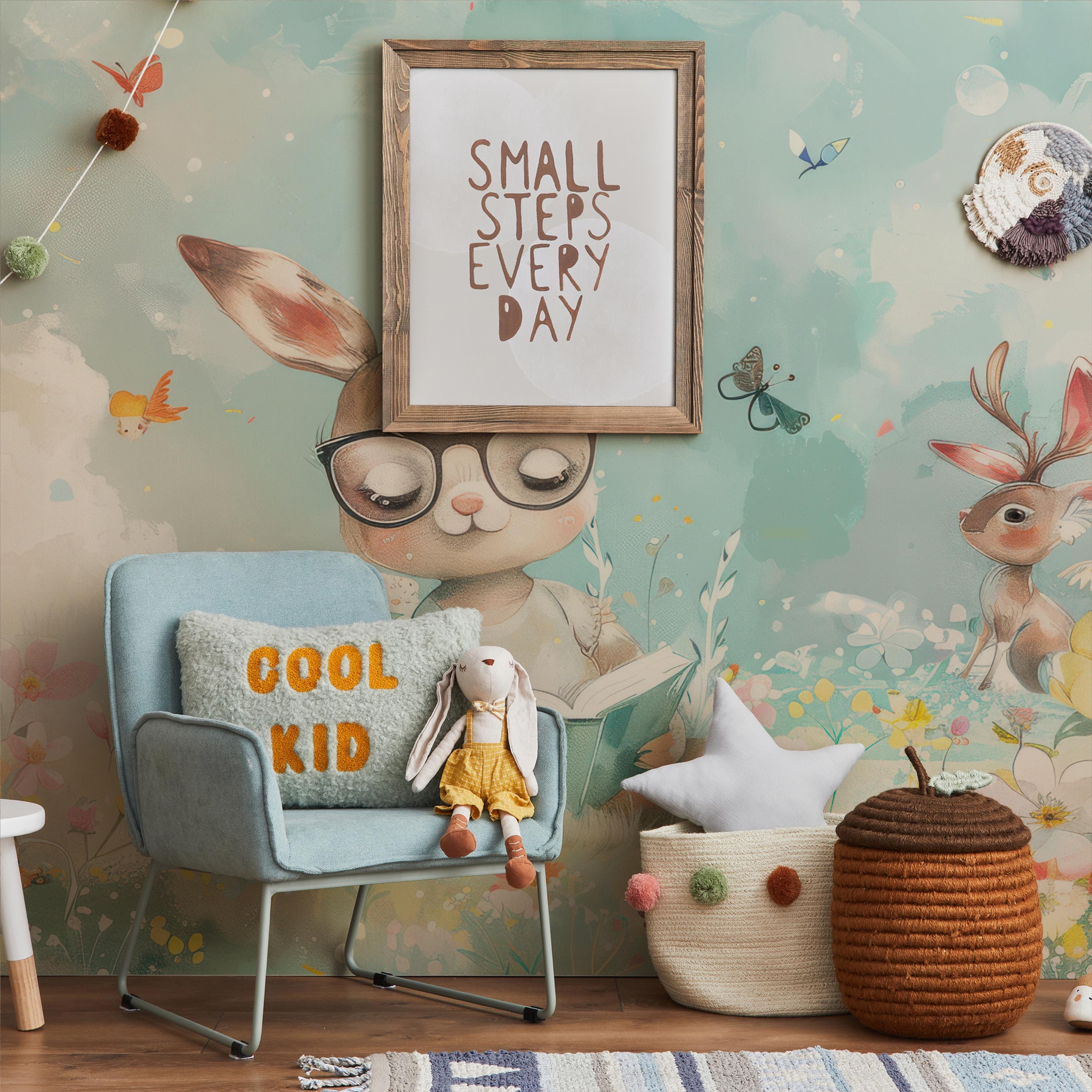 Cute Bunny Kids Room Wallpaper