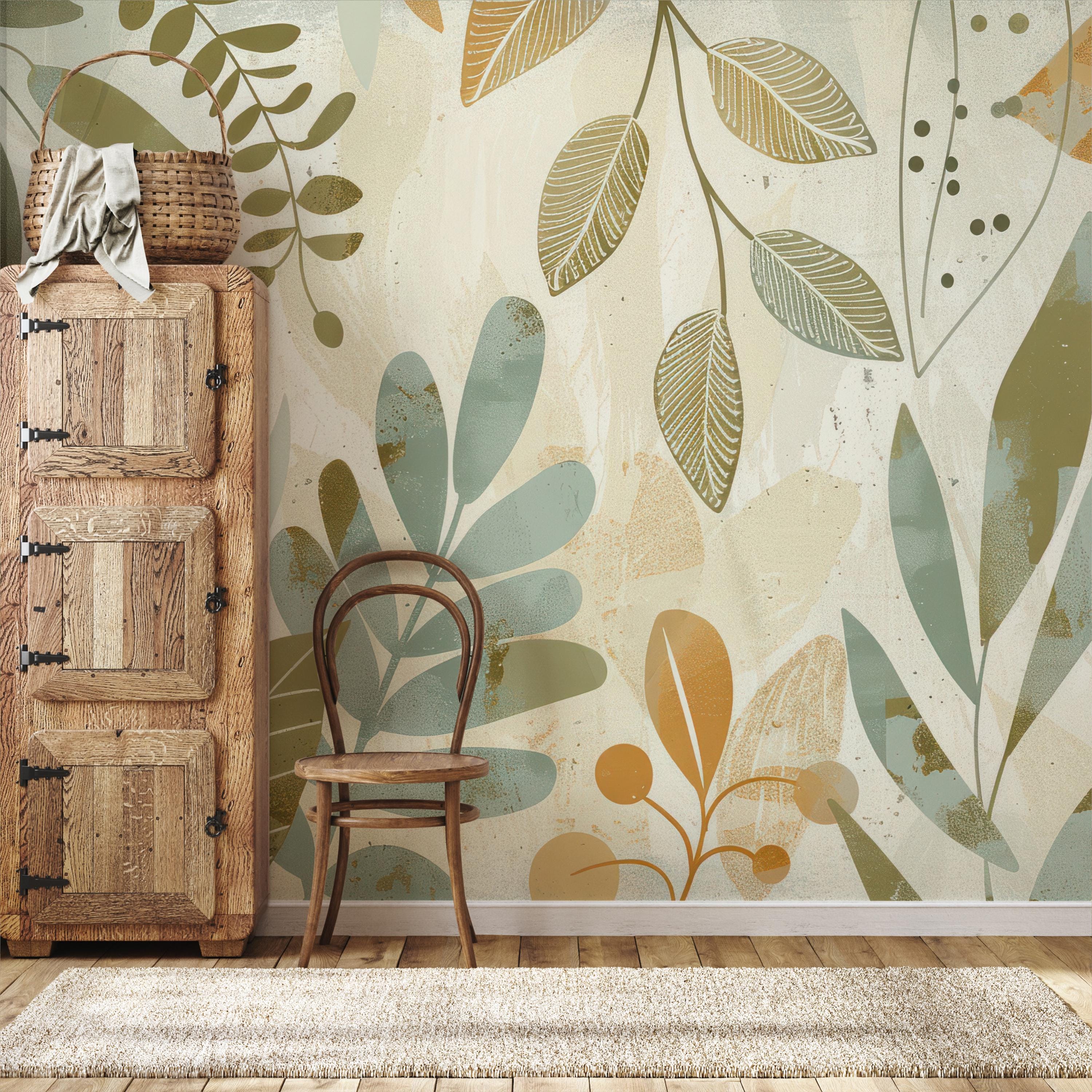 Earthy Botanical Leaf Mix Wallpaper