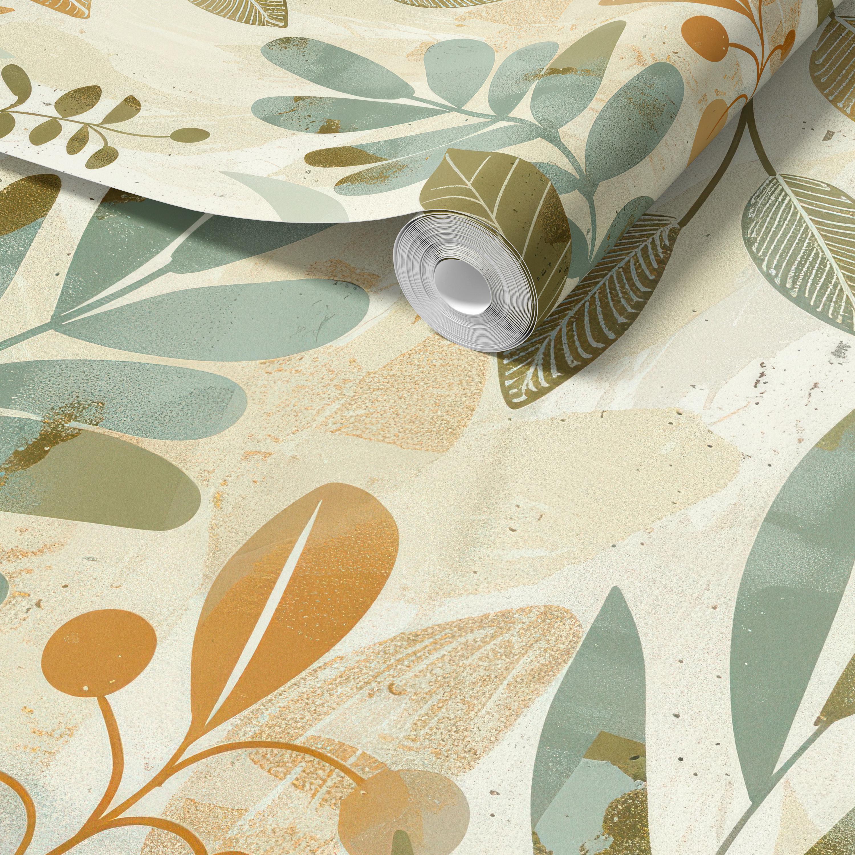 Earthy Botanical Leaf Mix Wallpaper