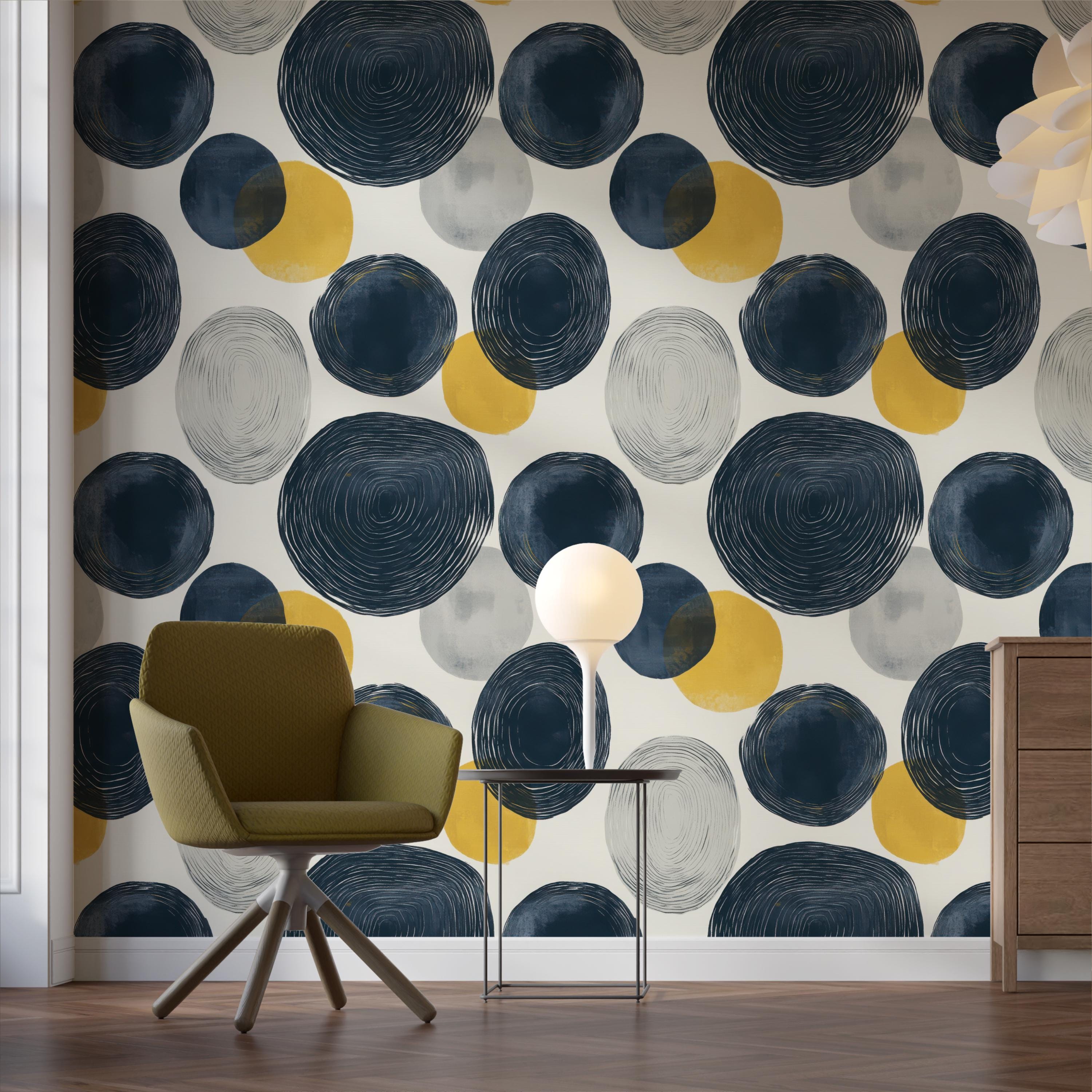 Modern Navy and Mustard Circle Wallpaper